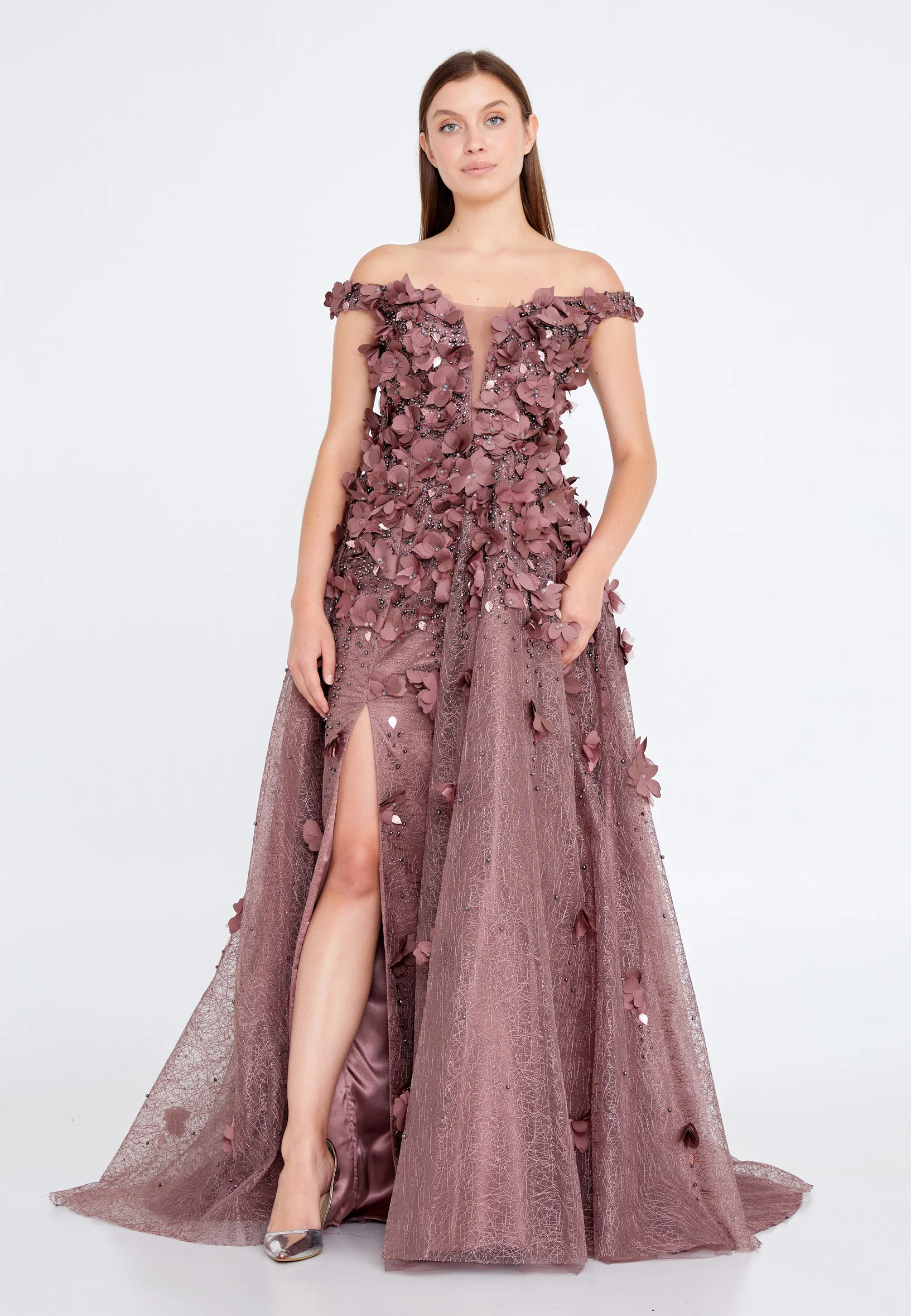 Off Shoulder Maxi Tulle Gown Regular Prom Dress knz3025 - Image 9