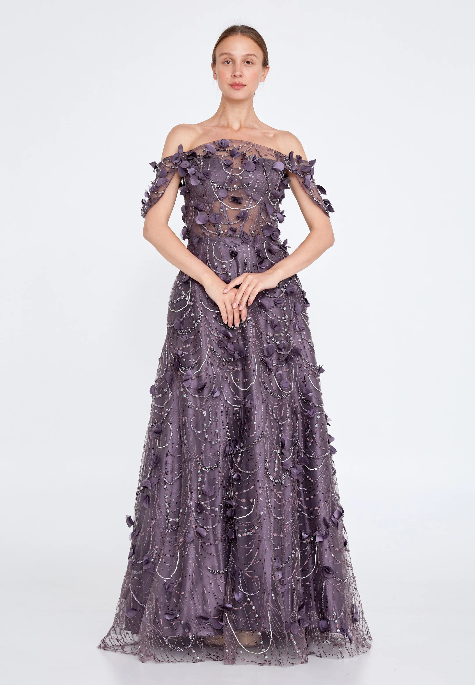 Off Shoulder Maxi Tulle Gown Regular Prom Dress knz3029 - Image 13