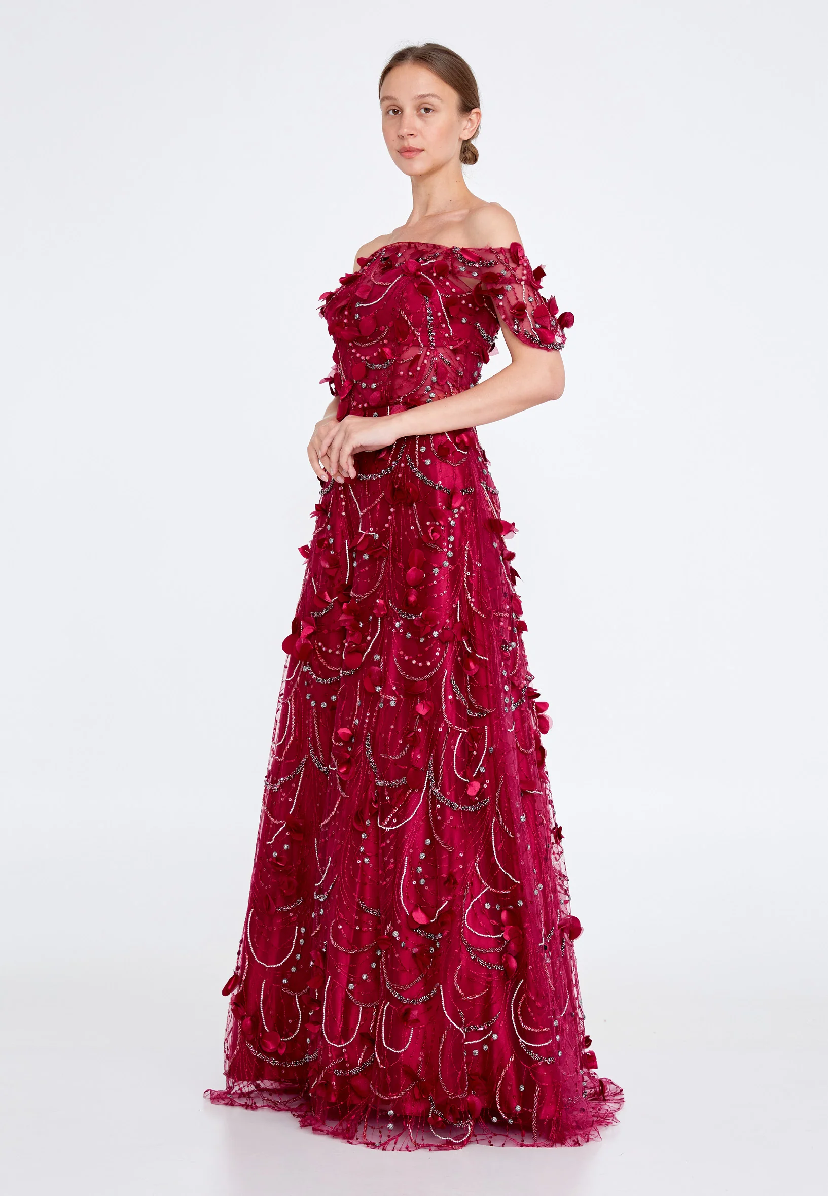 Off Shoulder Maxi Tulle Gown Regular Prom Dress knz3029 - Image 3
