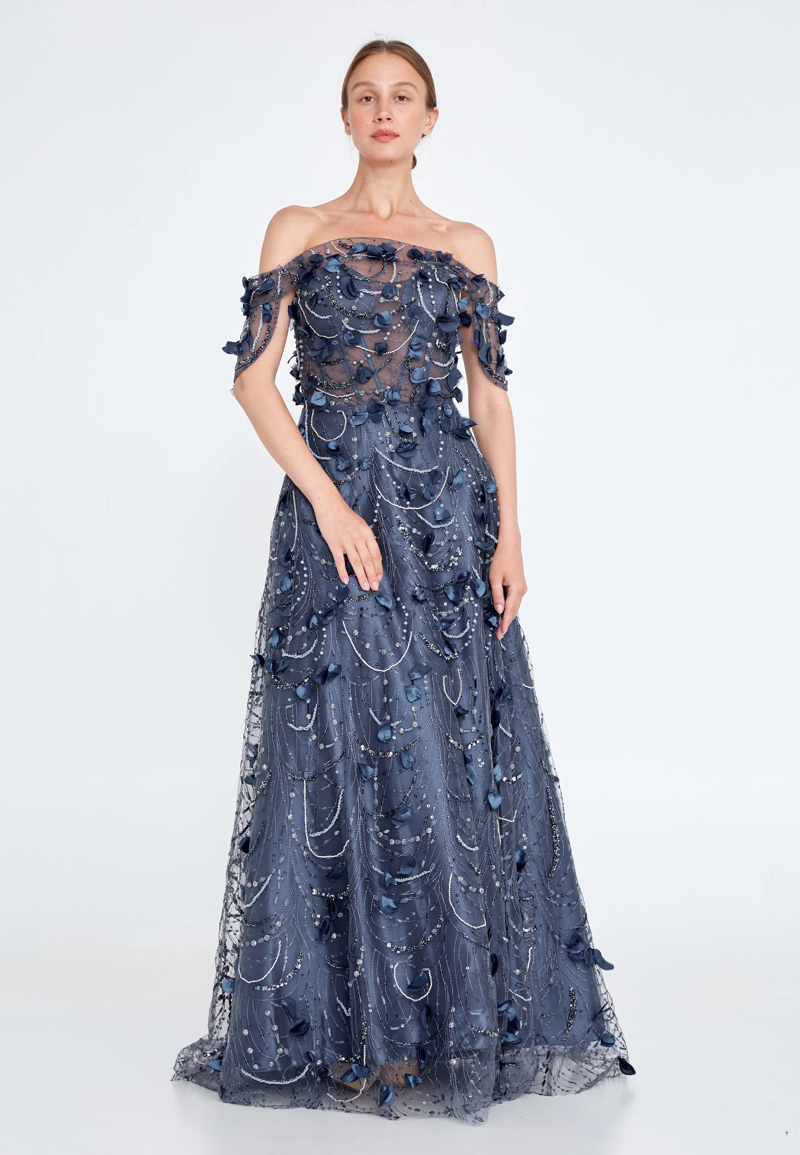 Off Shoulder Maxi Tulle Gown Regular Prom Dress knz3029 - Image 5