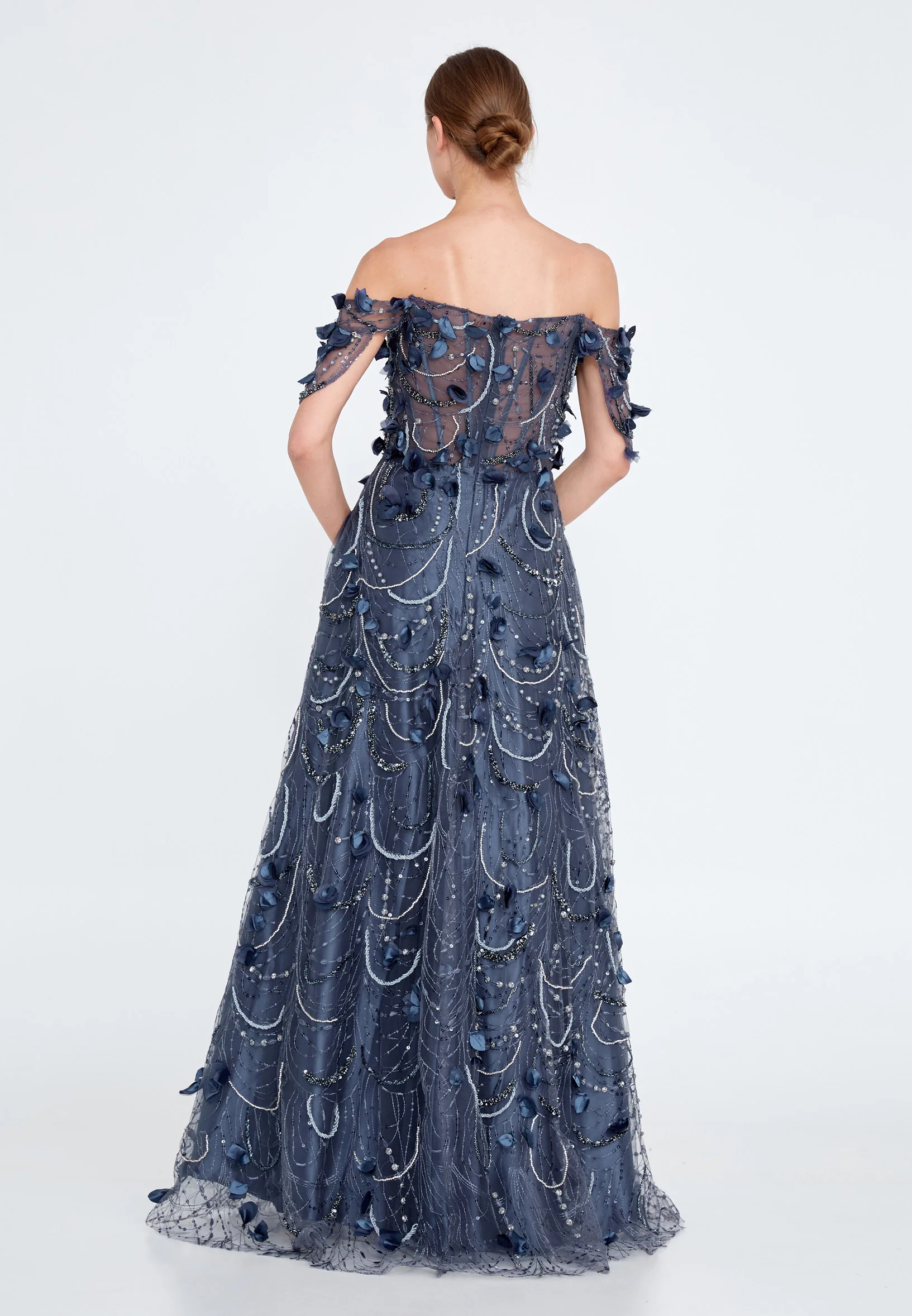 Off Shoulder Maxi Tulle Gown Regular Prom Dress knz3029 - Image 6
