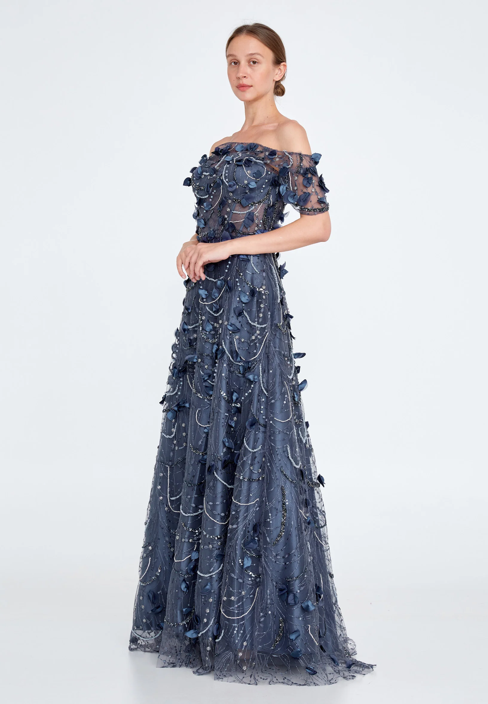 Off Shoulder Maxi Tulle Gown Regular Prom Dress knz3029 - Image 7