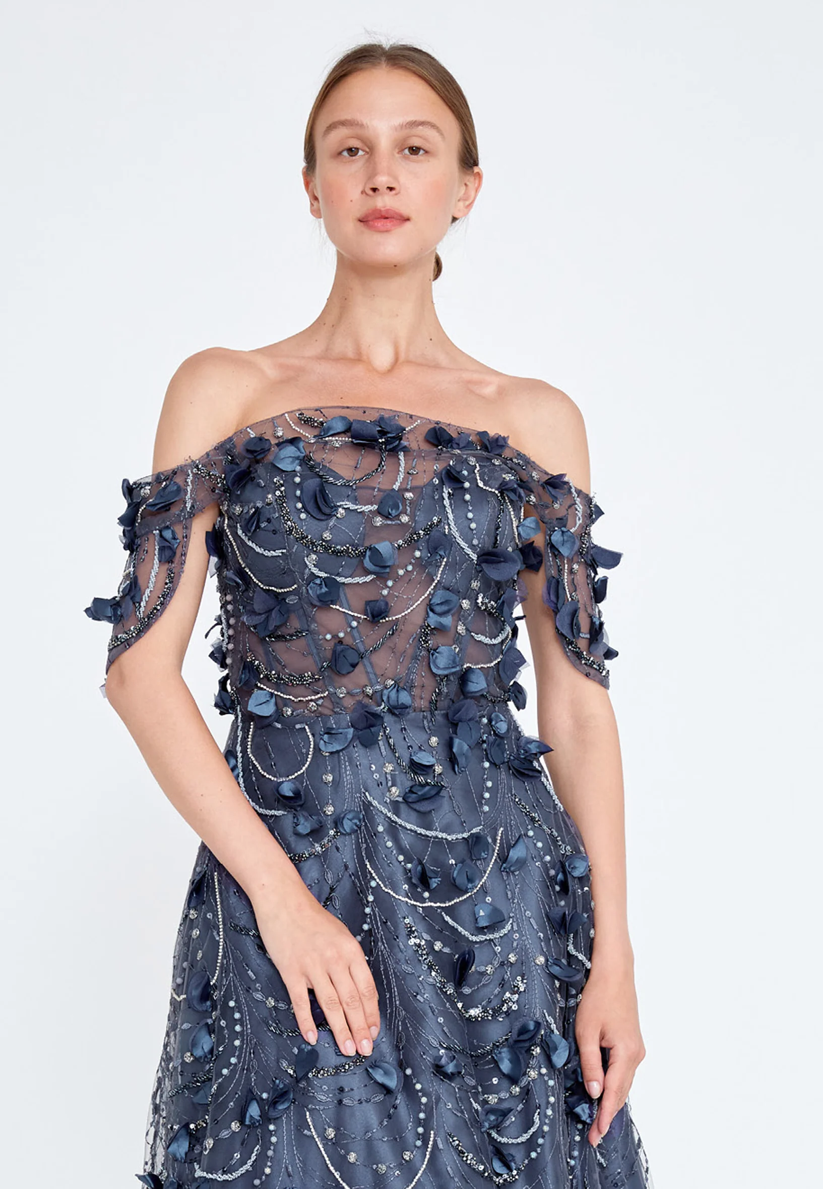 Off Shoulder Maxi Tulle Gown Regular Prom Dress knz3029 - Image 8