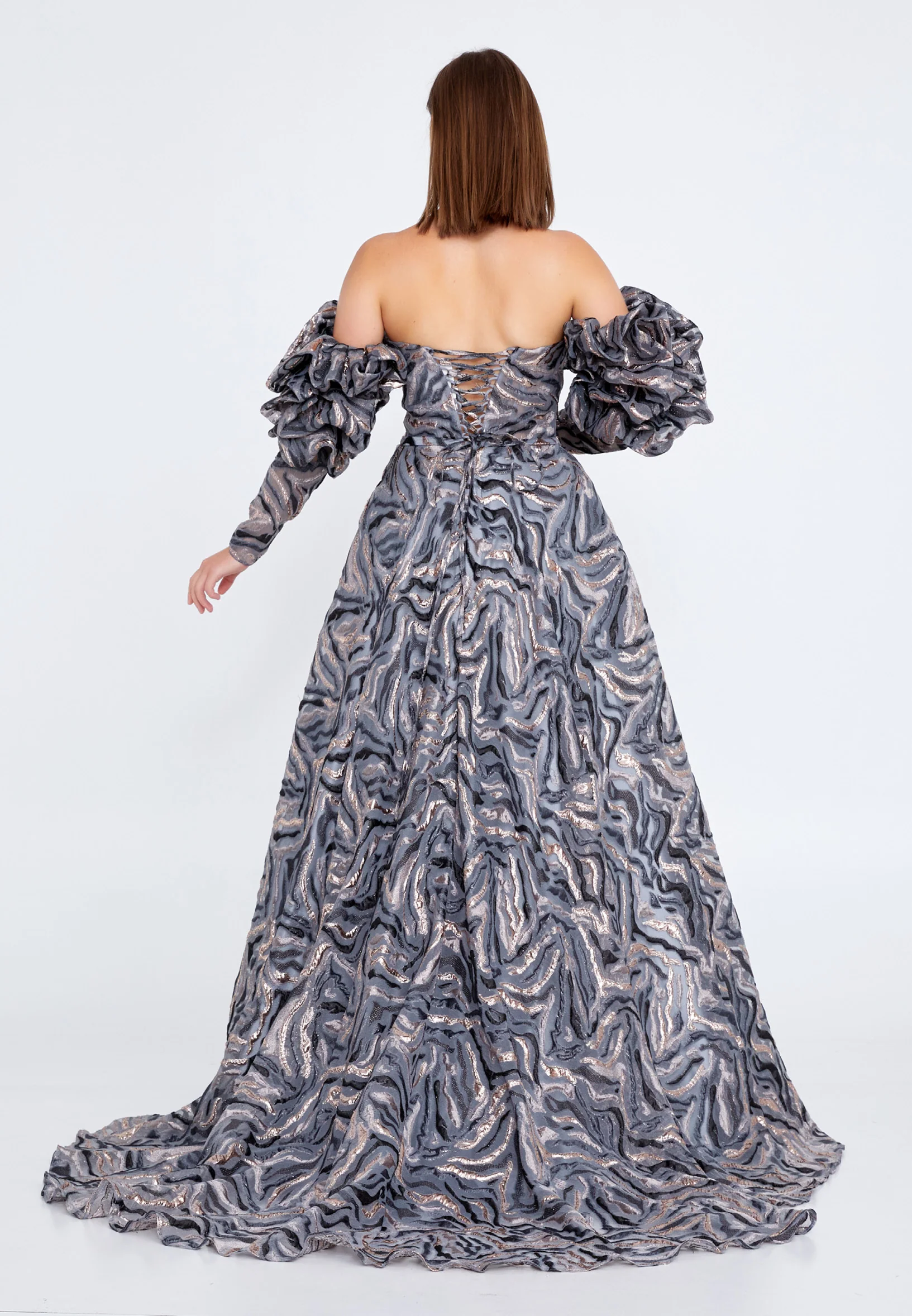 Off Shoulder Maxi Tulle Gown Regular Prom Dress knz3086 - Image 10