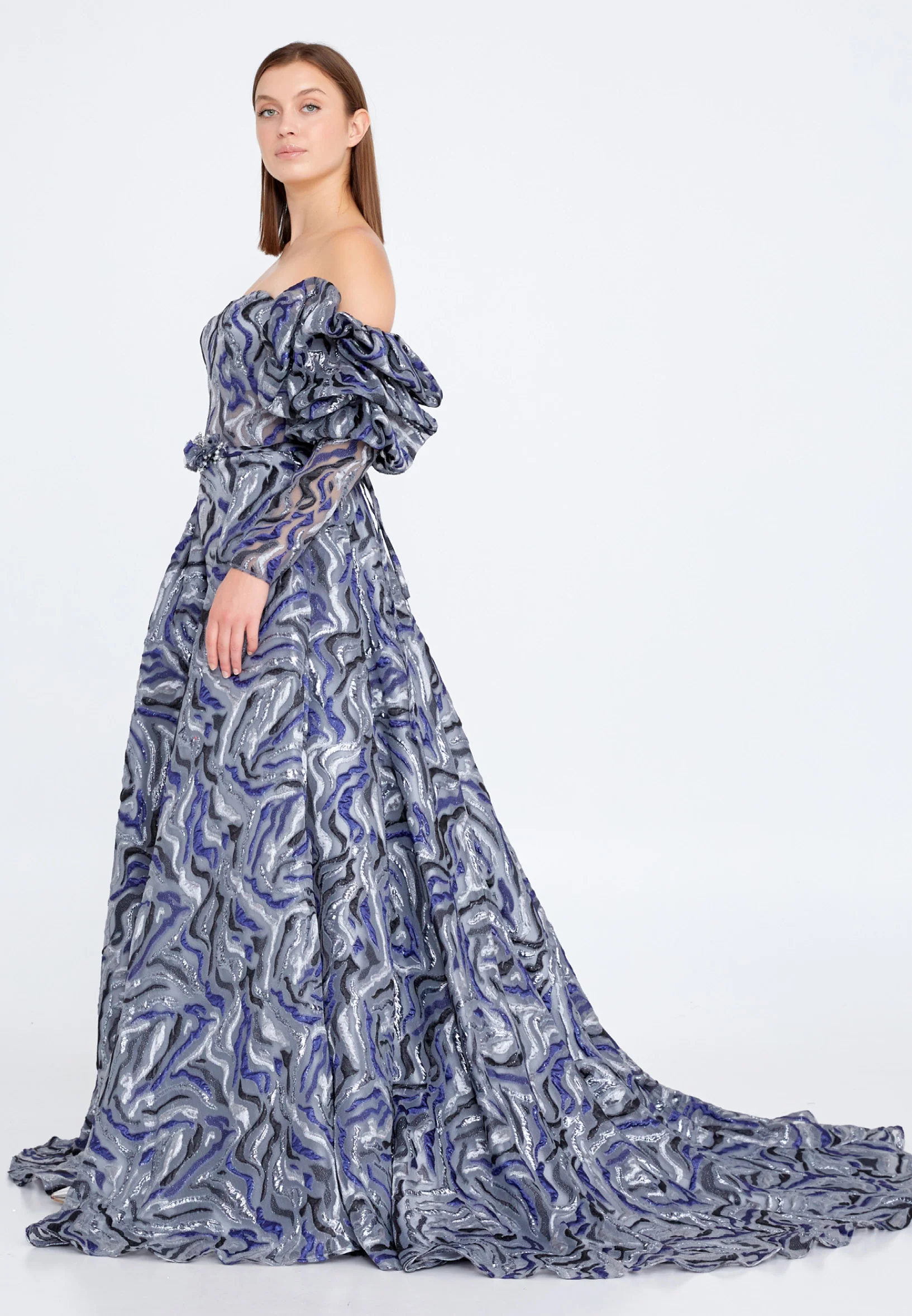 Off Shoulder Maxi Tulle Gown Regular Prom Dress knz3086 - Image 15