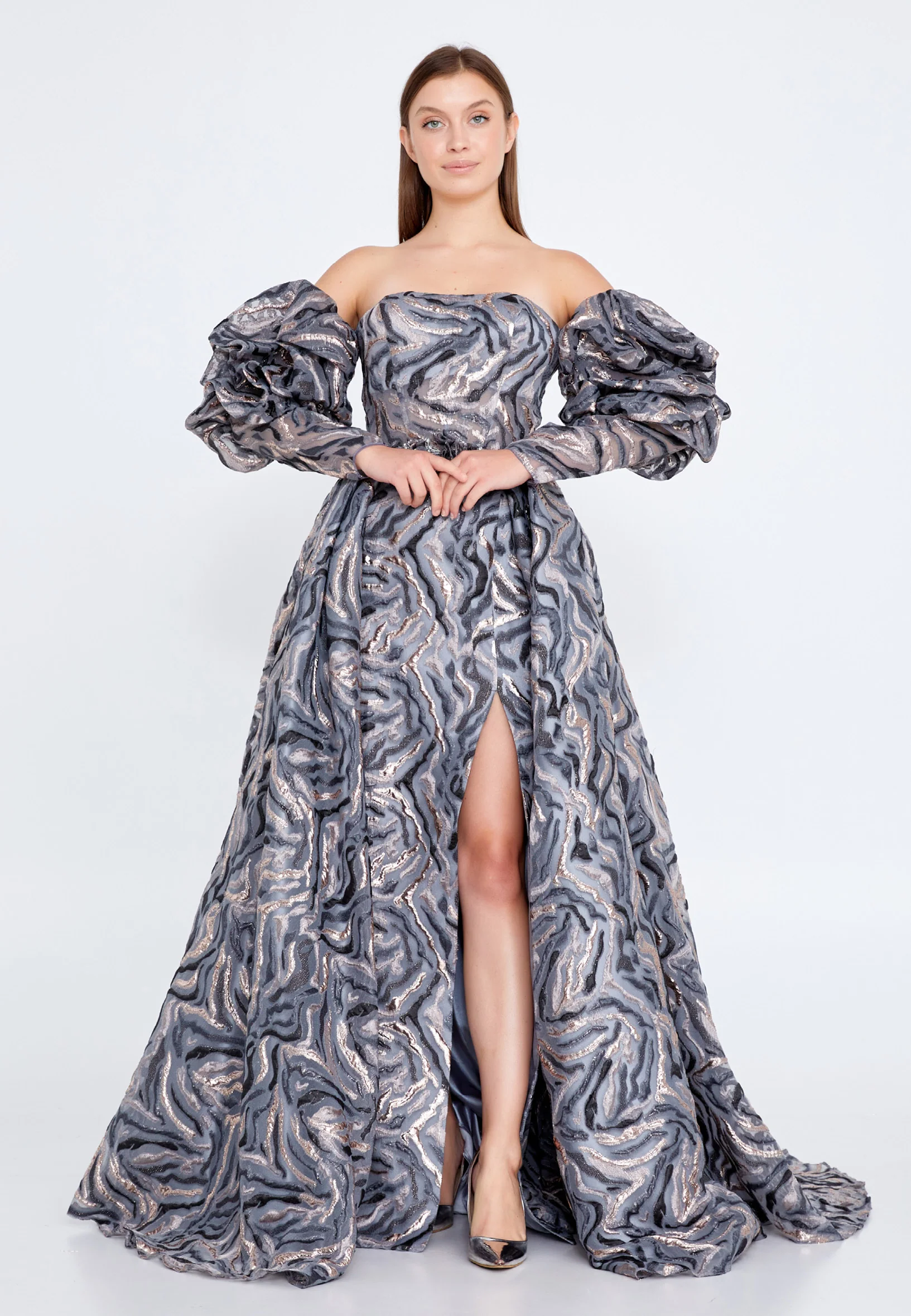 Off Shoulder Maxi Tulle Gown Regular Prom Dress knz3086 - Image 9