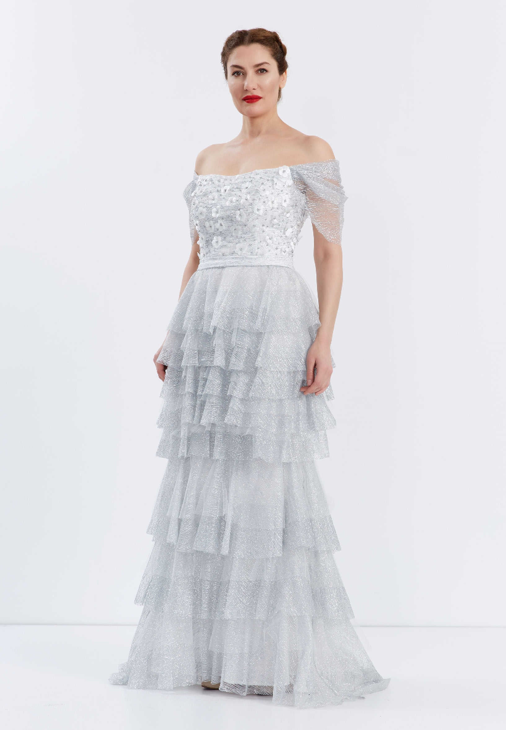 Off Shoulder Maxi Tulle Gown Regular Prom Dress ppl00585 - Image 3