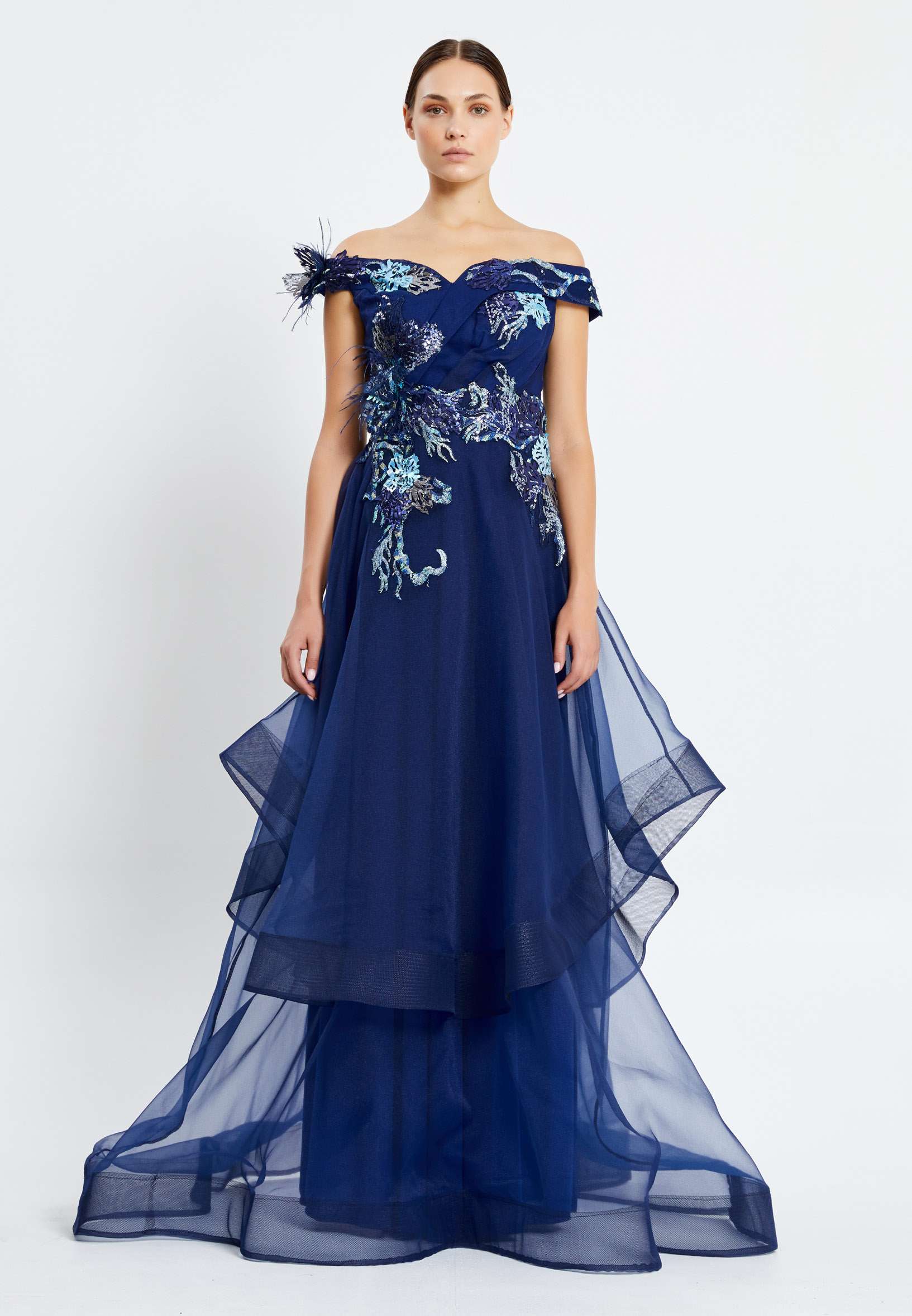 Off Shoulder Maxi Tulle Gown Regular Prom Dress rmn2988 - Image 13