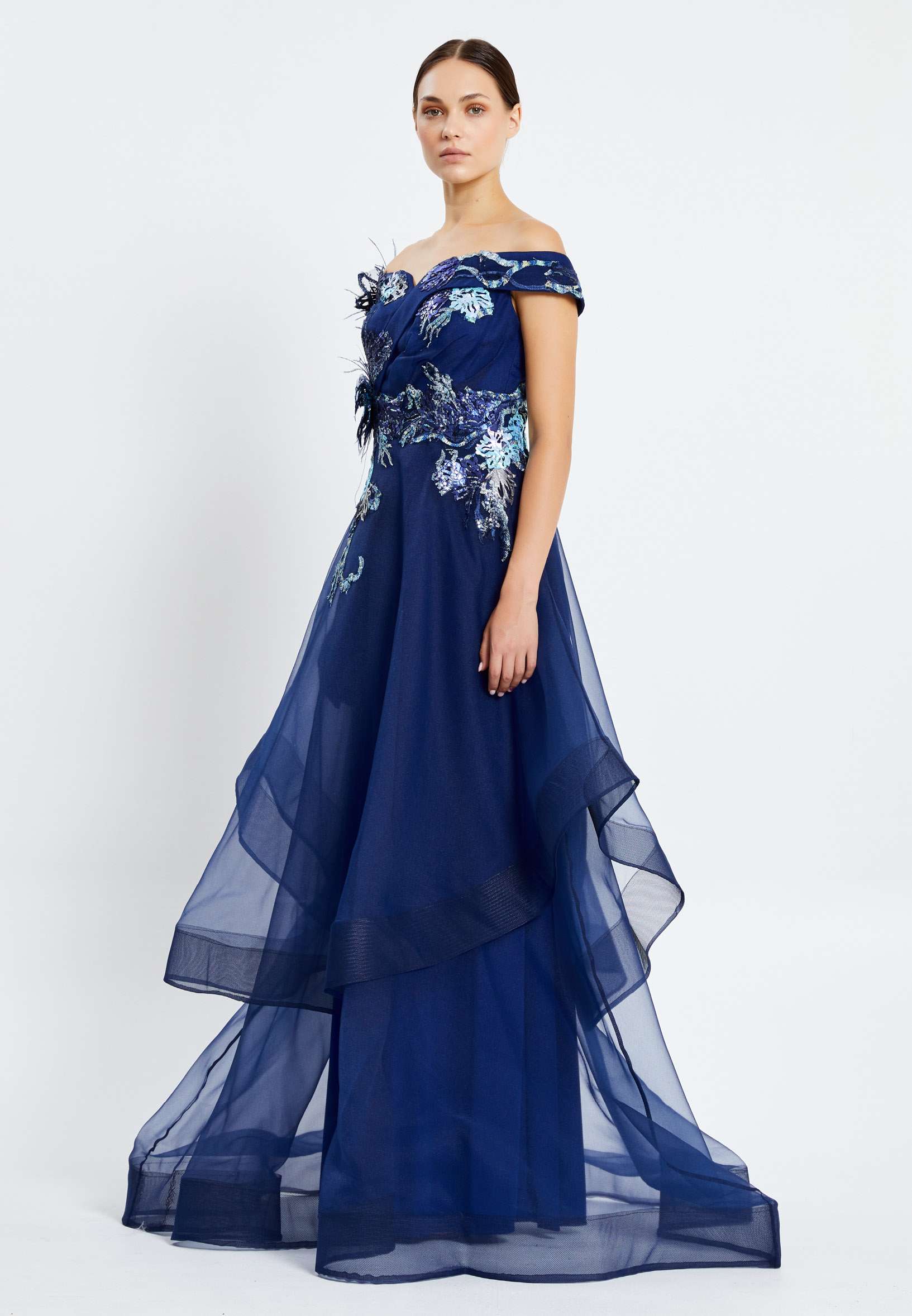 Off Shoulder Maxi Tulle Gown Regular Prom Dress rmn2988 - Image 15