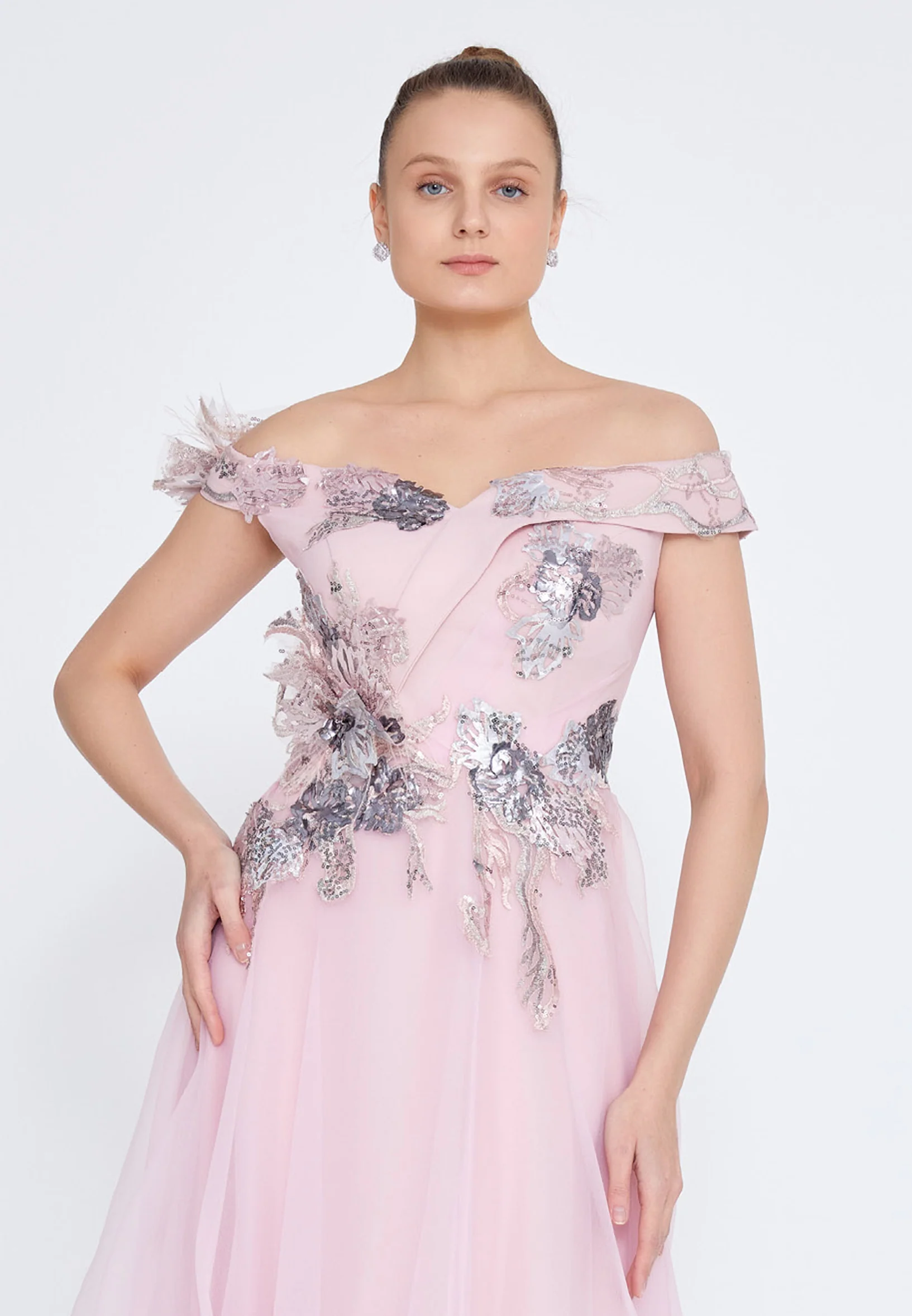 Off Shoulder Maxi Tulle Gown Regular Prom Dress rmn2988 - Image 20