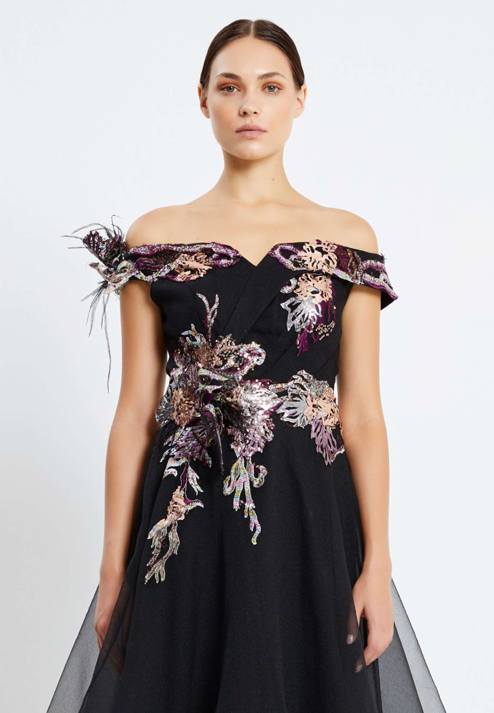 Off Shoulder Maxi Tulle Gown Regular Prom Dress rmn2988 - Image 4