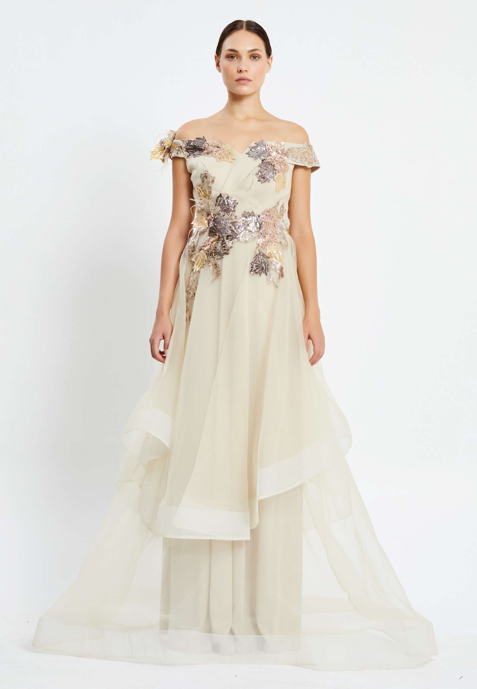 Off Shoulder Maxi Tulle Gown Regular Prom Dress rmn2988 - Image 5