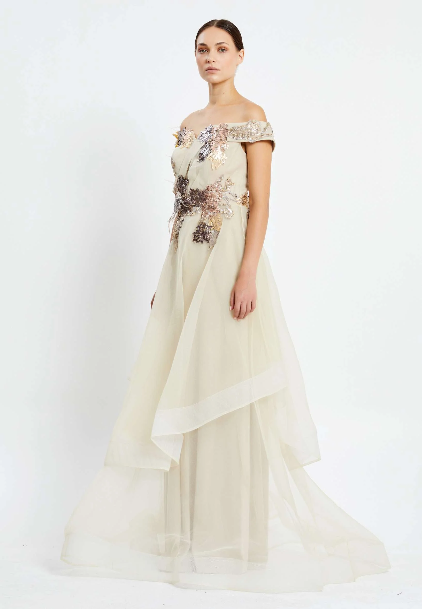 Off Shoulder Maxi Tulle Gown Regular Prom Dress rmn2988 - Image 7