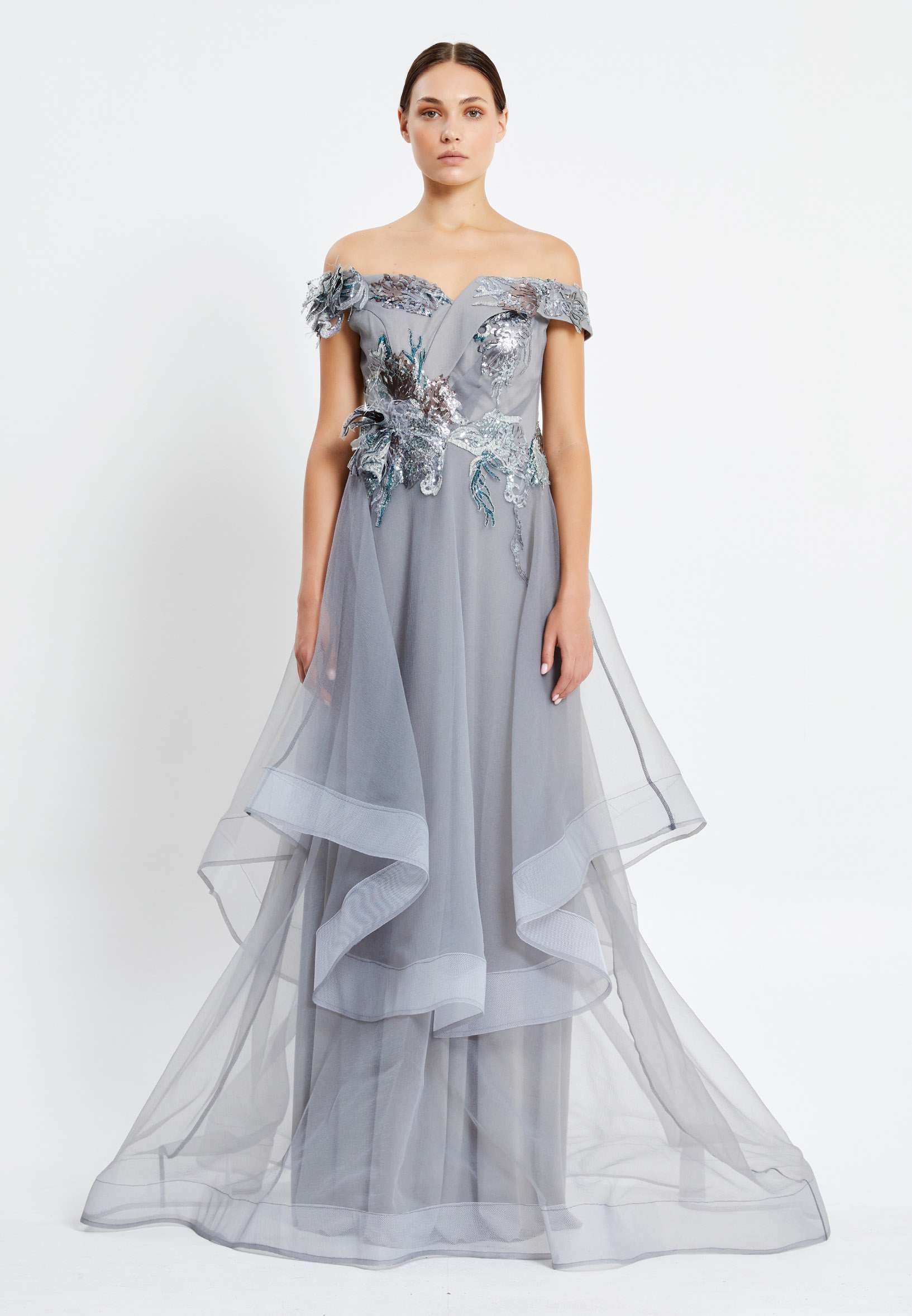 Off Shoulder Maxi Tulle Gown Regular Prom Dress rmn2988 - Image 9
