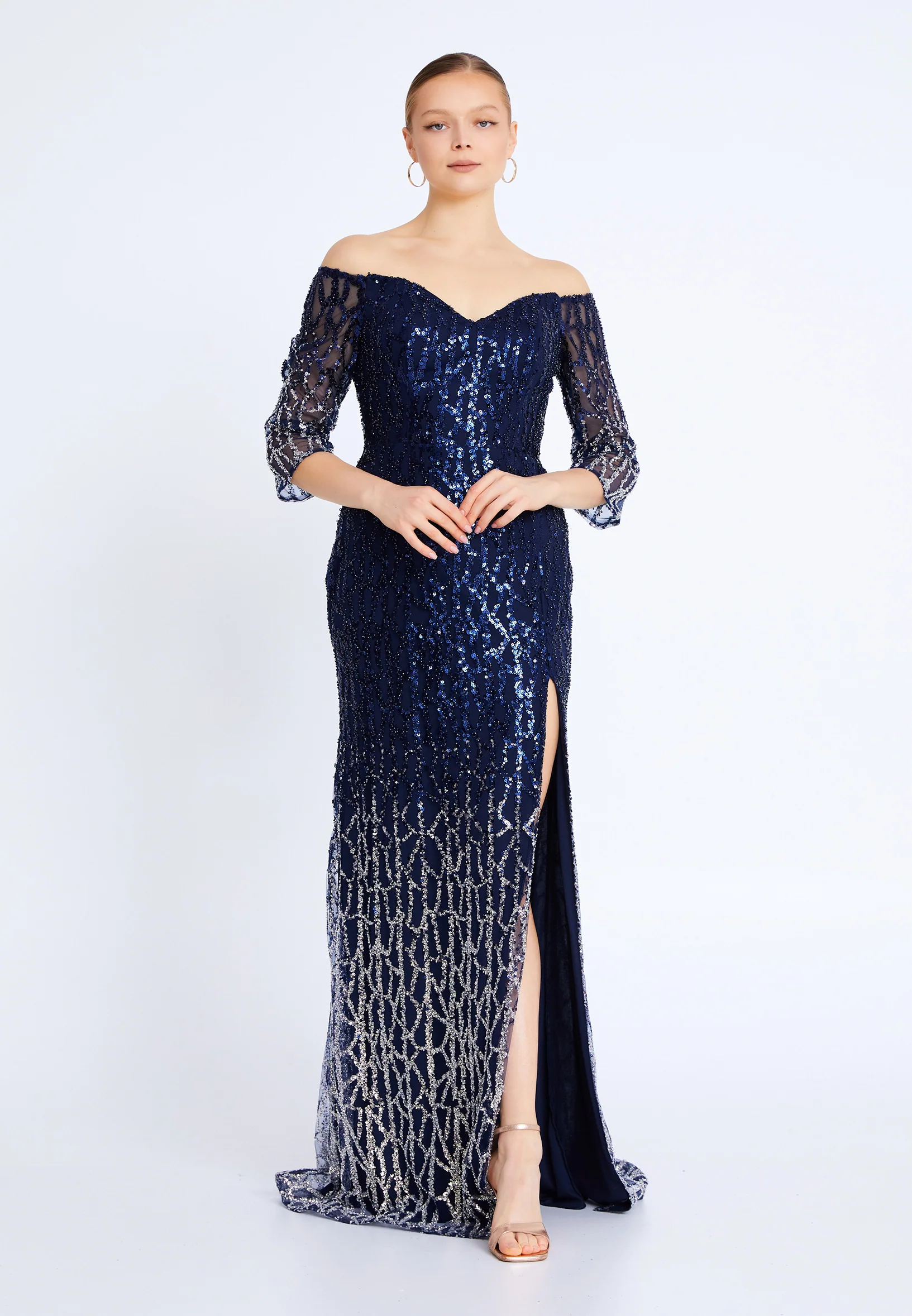 Off Shoulder Maxi Tulle Mermaid Plus Size Wedding Guest Dress aln01852 - Image 13