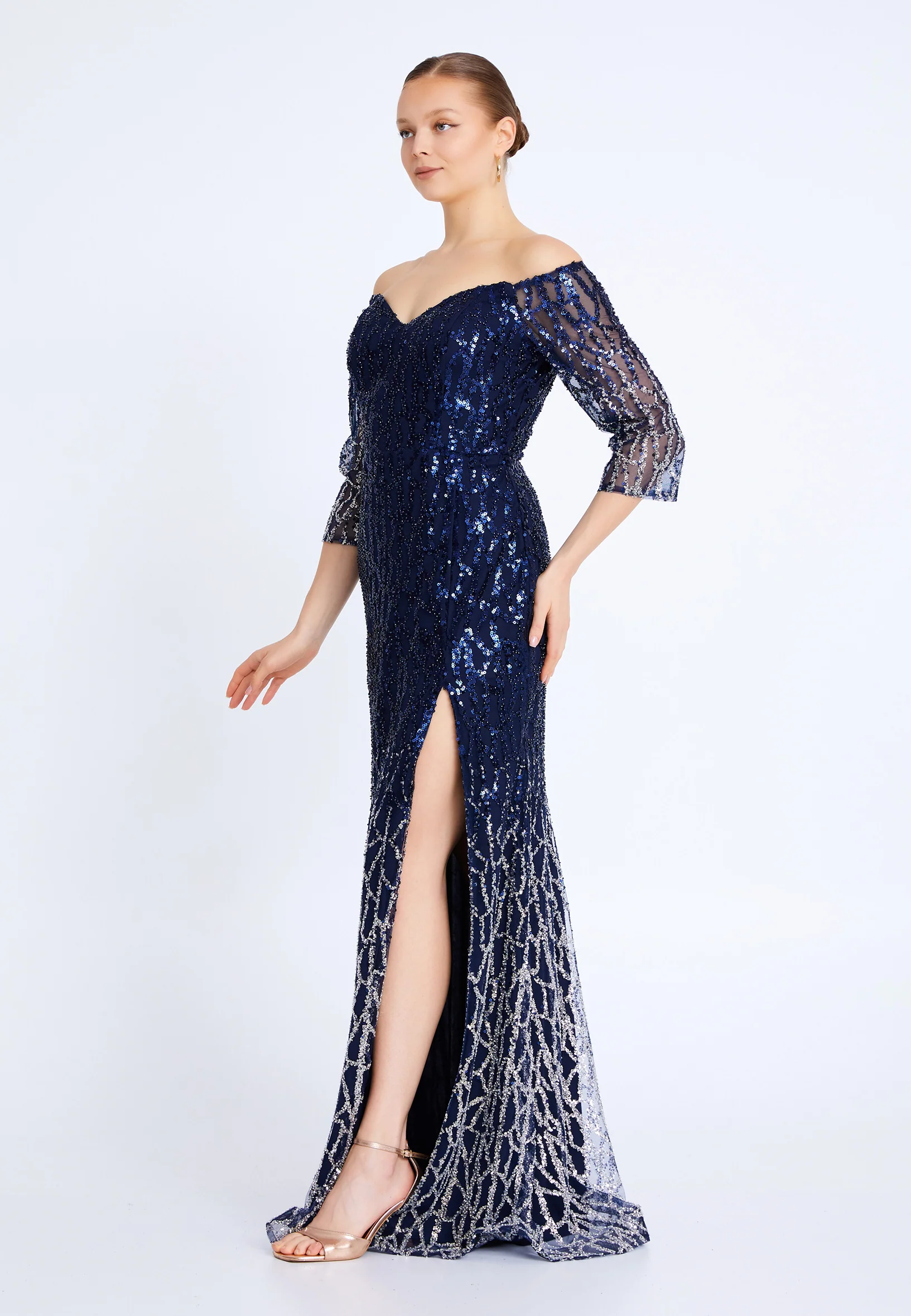 Off Shoulder Maxi Tulle Mermaid Plus Size Wedding Guest Dress aln01852 - Image 15