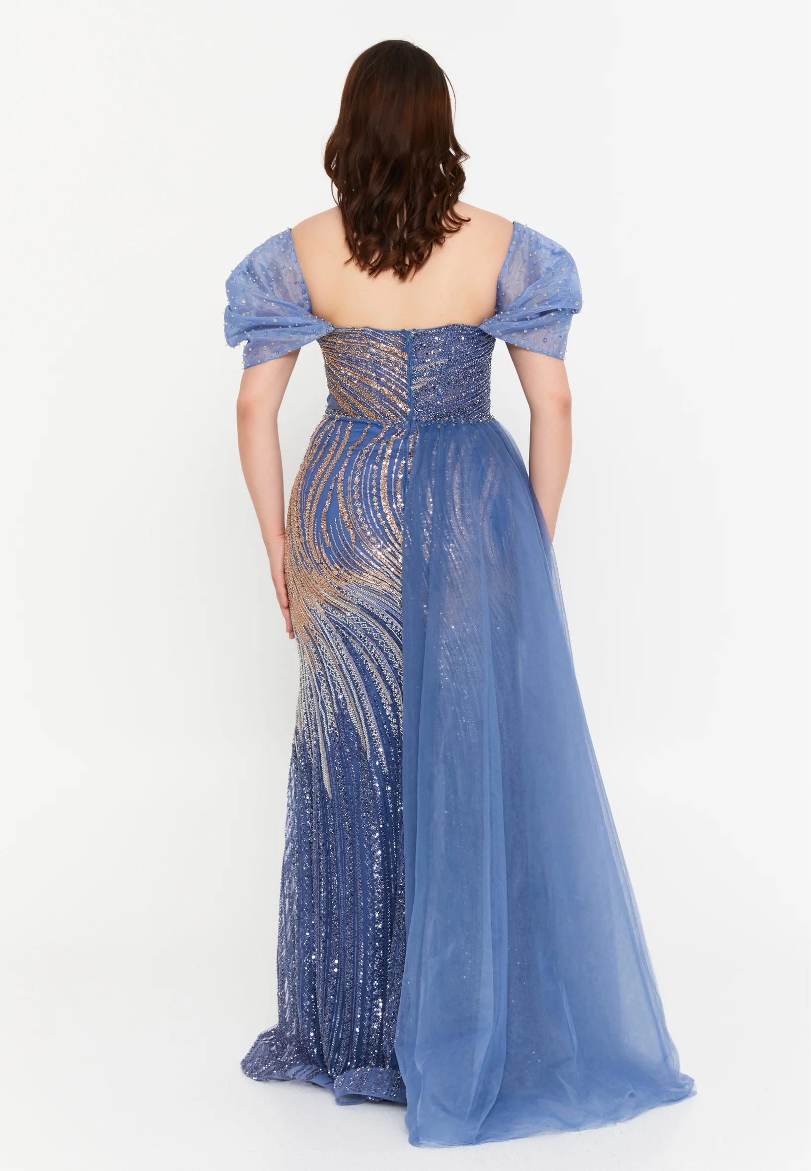 Off Shoulder Maxi Tulle Mermaid Plus Size Wedding Guest Dress mtcb71 - Image 2
