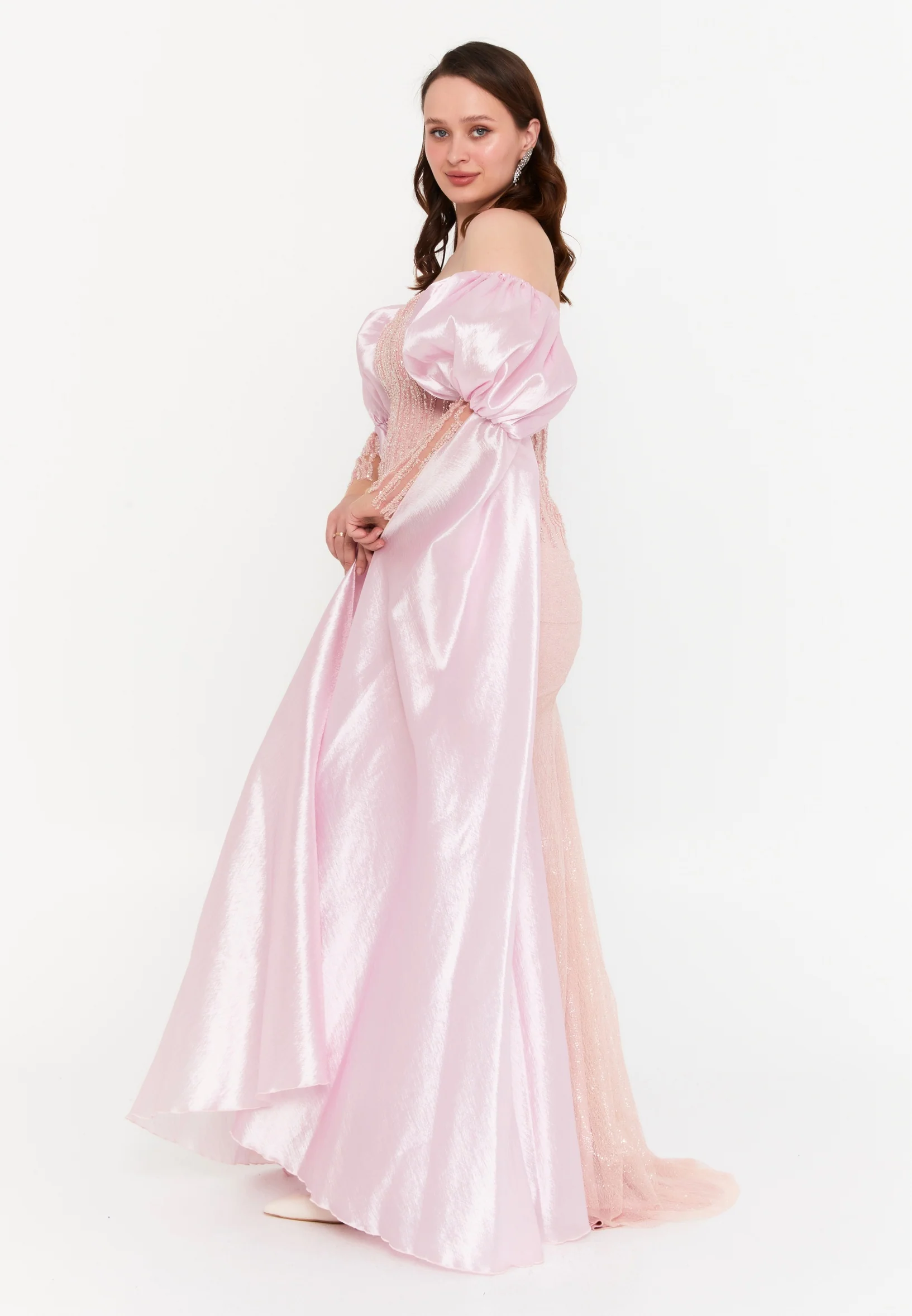 Off Shoulder Maxi Tulle Mermaid Plus Size Wedding Guest Dress omn0228 - Image 3