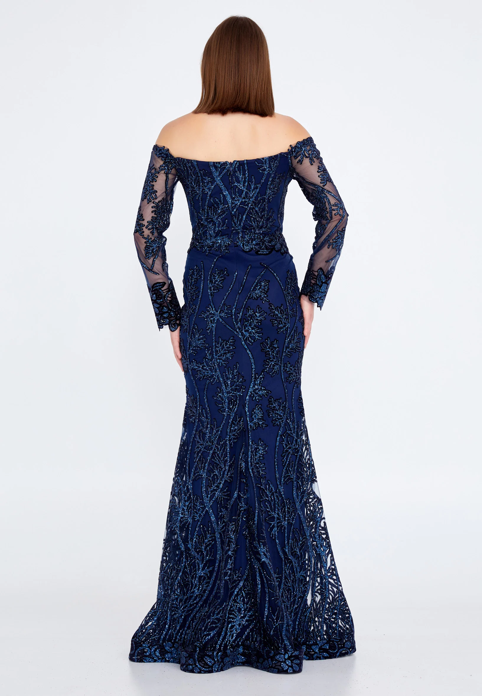 Off Shoulder Maxi Tulle Mermaid Regular Evening Dress rmn3090 - Image 10