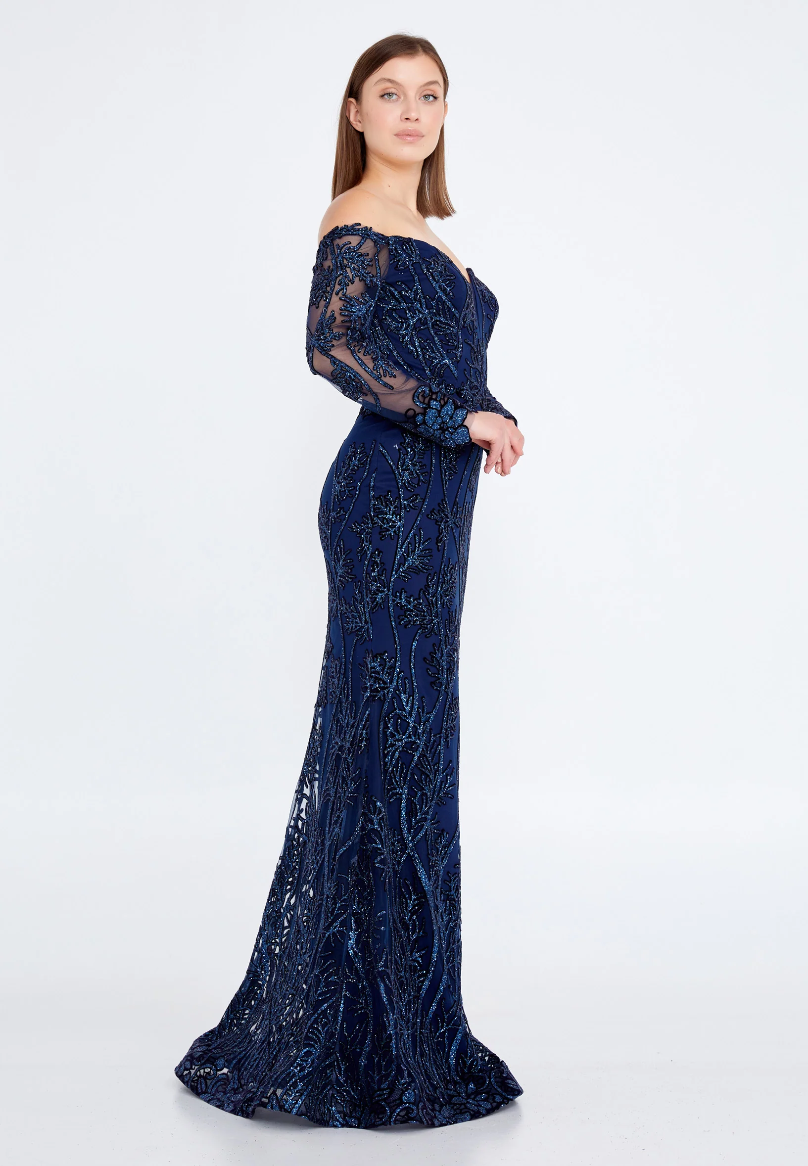 Off Shoulder Maxi Tulle Mermaid Regular Evening Dress rmn3090 - Image 11
