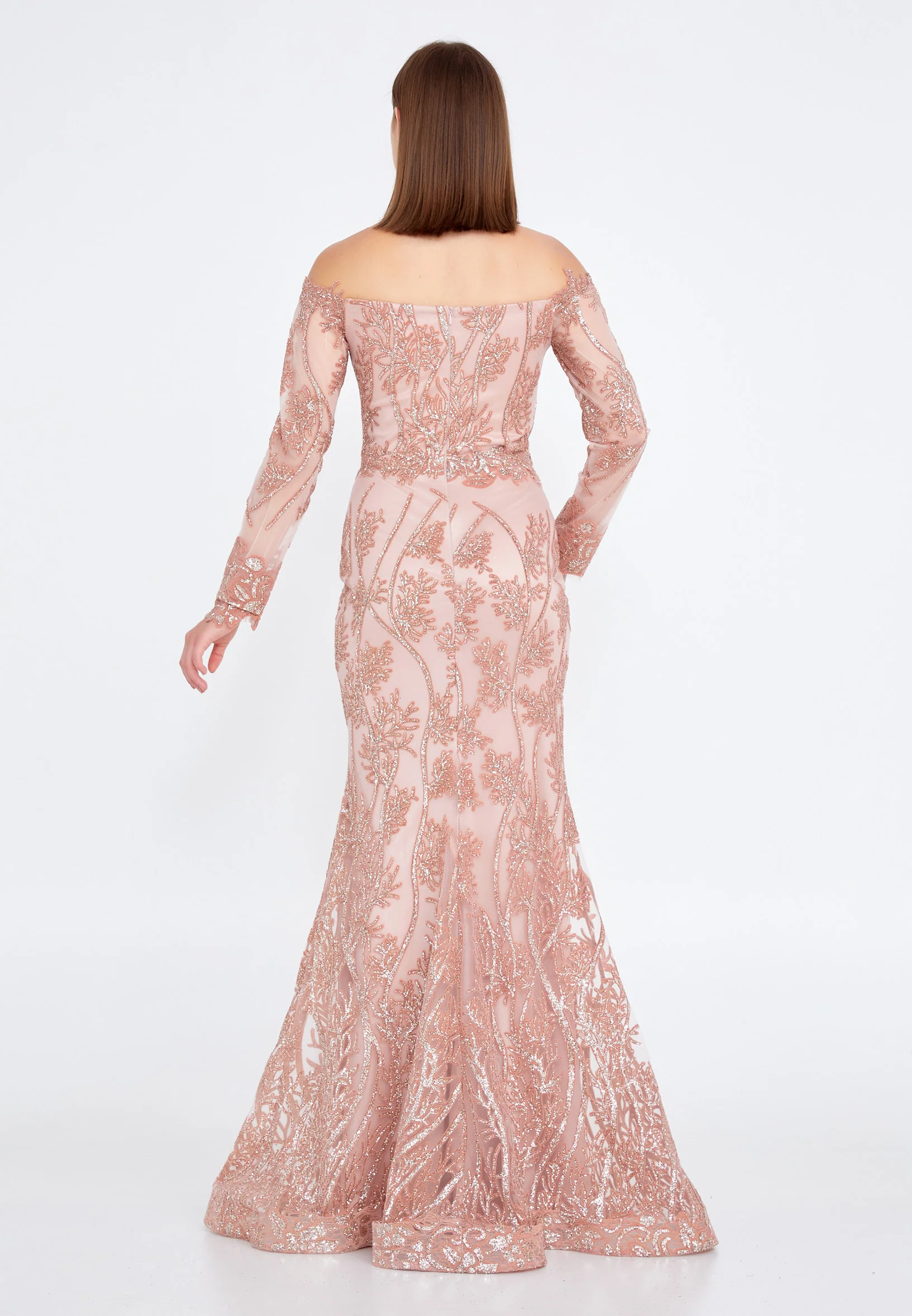 Off Shoulder Maxi Tulle Mermaid Regular Evening Dress rmn3090 - Image 14