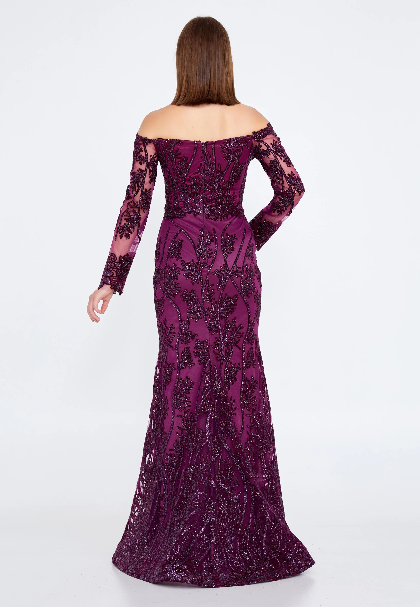 Off Shoulder Maxi Tulle Mermaid Regular Evening Dress rmn3090 - Image 18