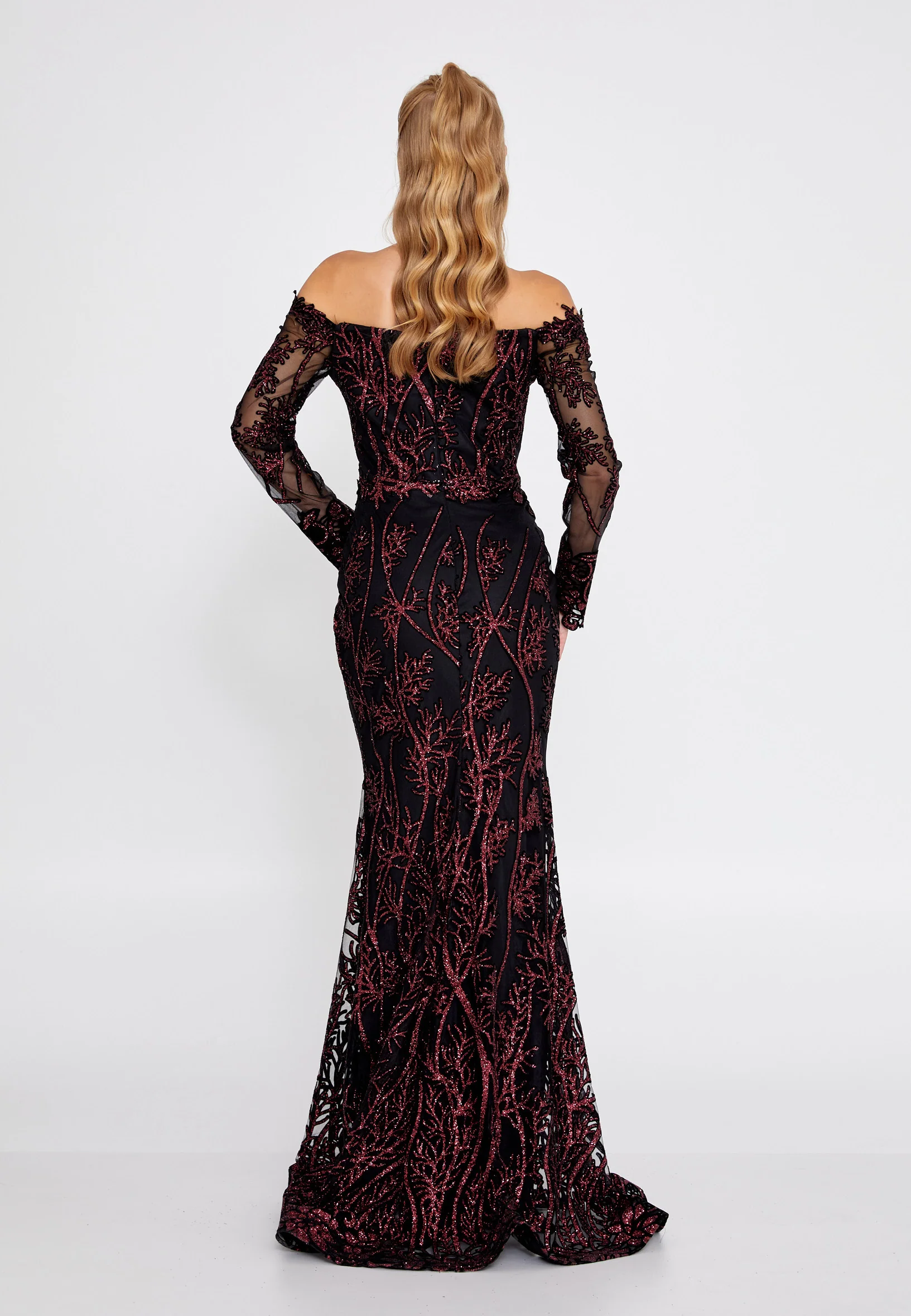Off Shoulder Maxi Tulle Mermaid Regular Evening Dress rmn3090 - Image 2