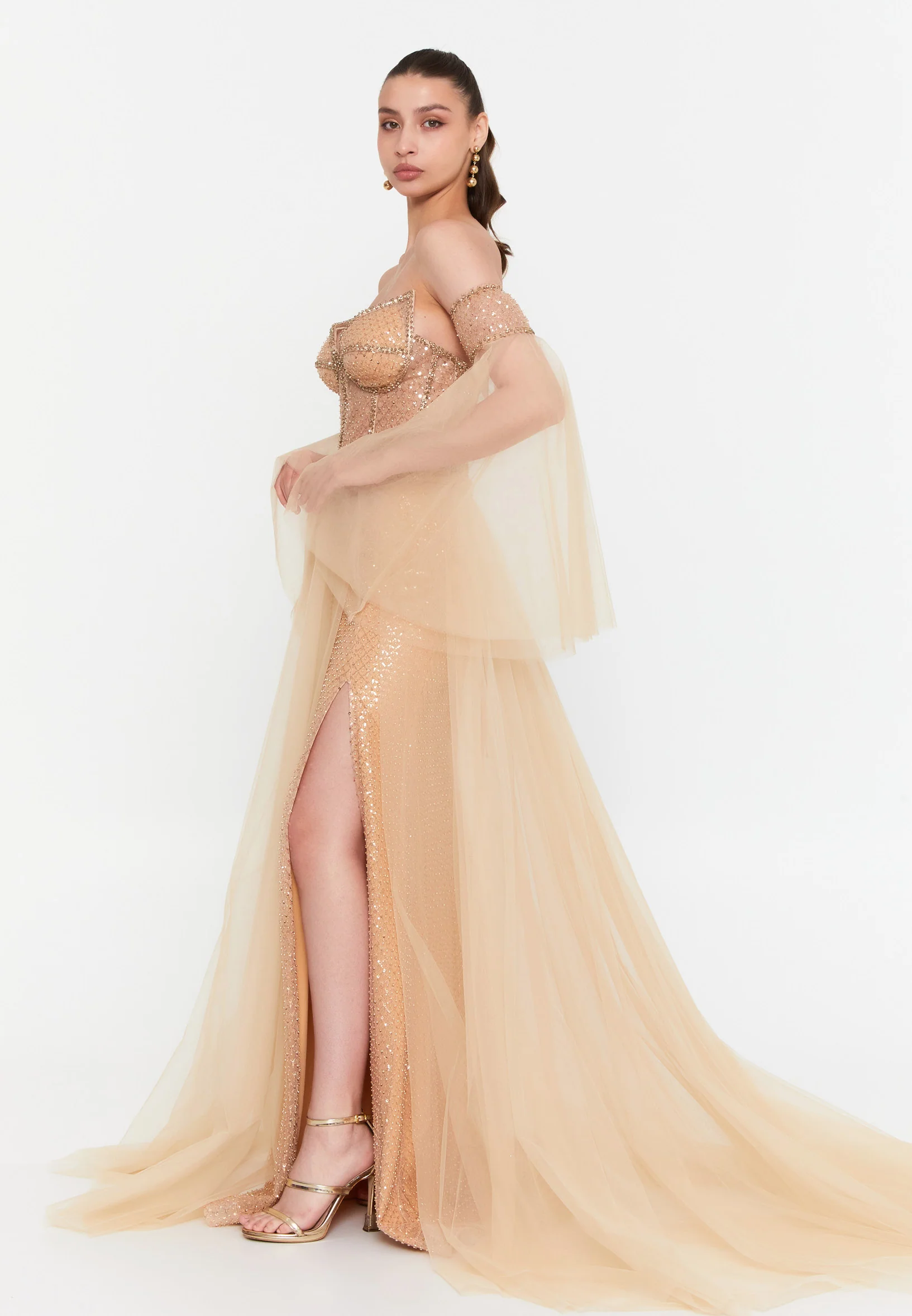 Off Shoulder Maxi Tulle Mermaid Regular Prom Dress aln1888 - Image 11
