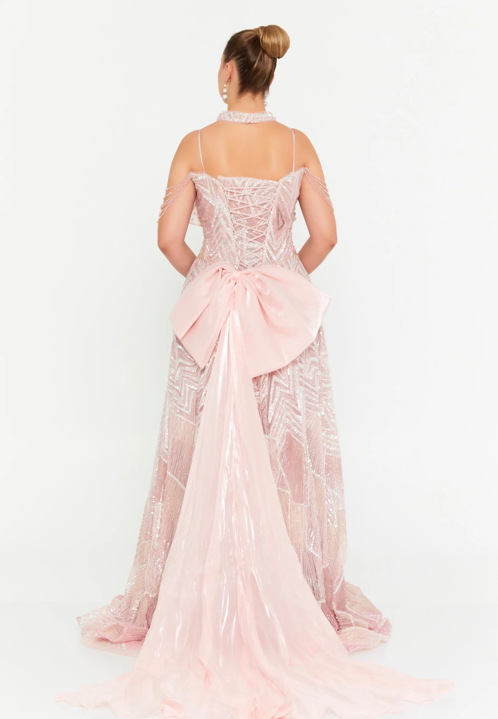Off Shoulder Maxi Tulle Mermaid Regular Prom Dress mtc04-33 - Image 6