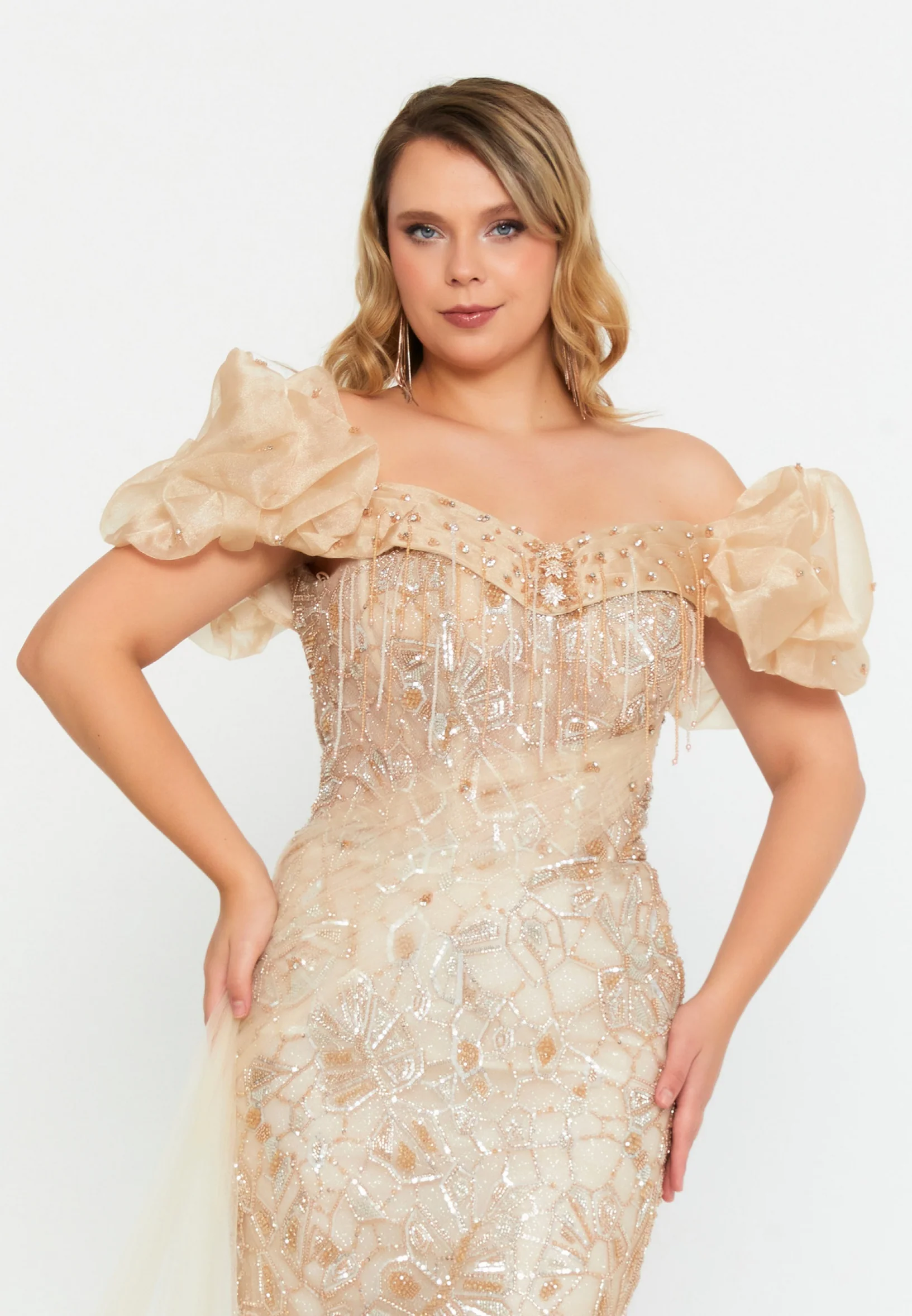 Off Shoulder Maxi Tulle Mermaid Regular Prom Dress mtc04-34 - Image 4