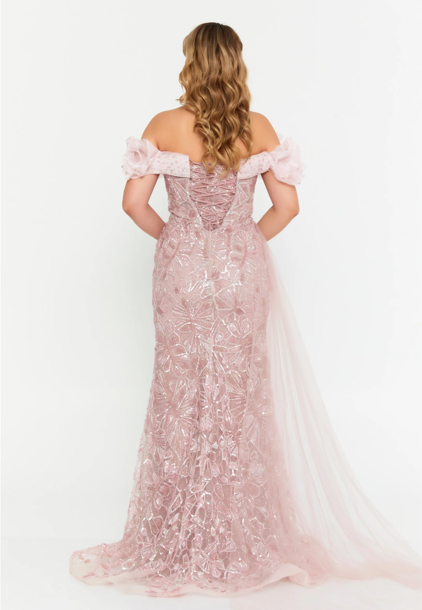 Off Shoulder Maxi Tulle Mermaid Regular Prom Dress mtc04-34 - Image 6