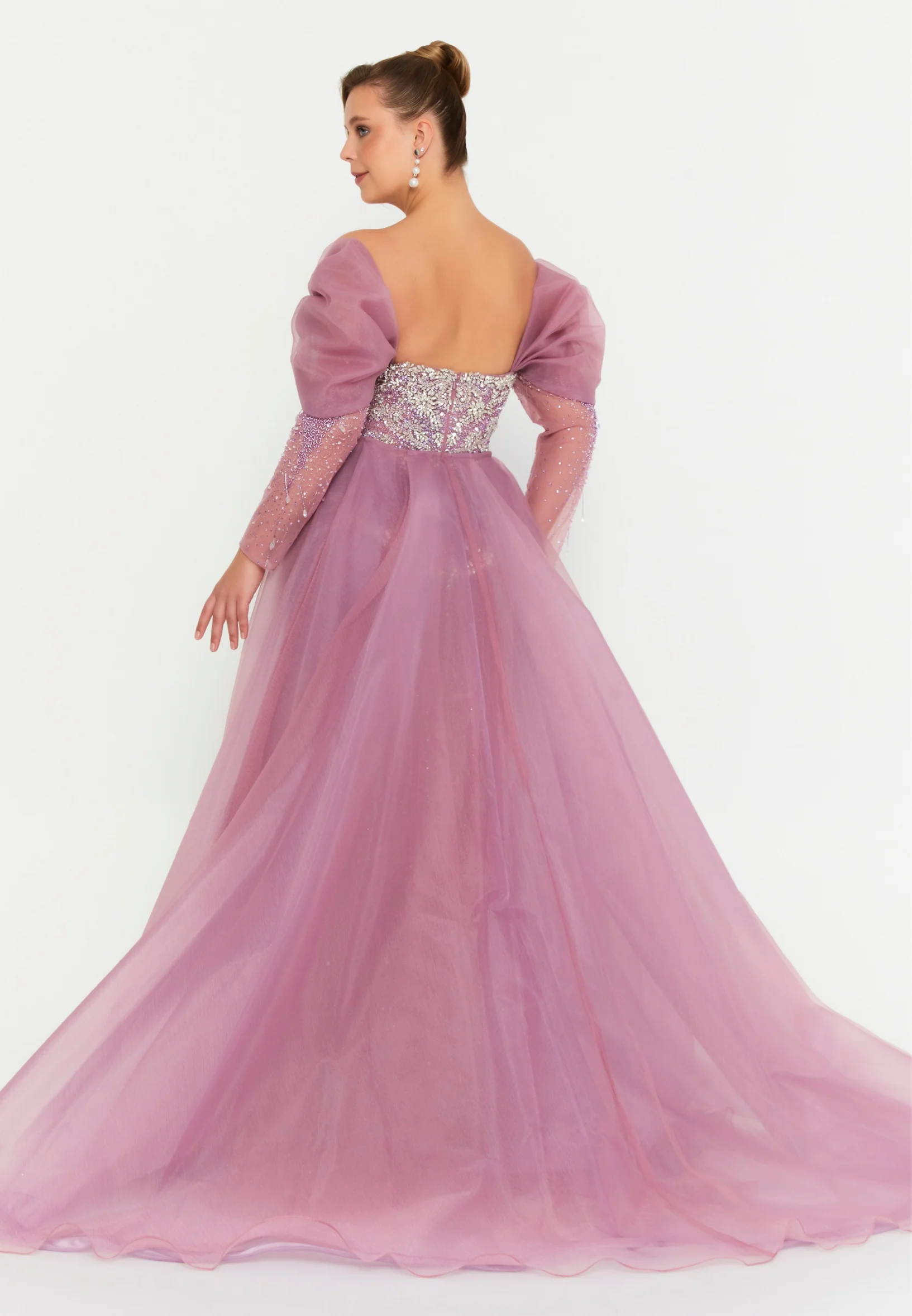 Off Shoulder Maxi Tulle Mermaid Regular Prom Dress mtc0701k - Image 10
