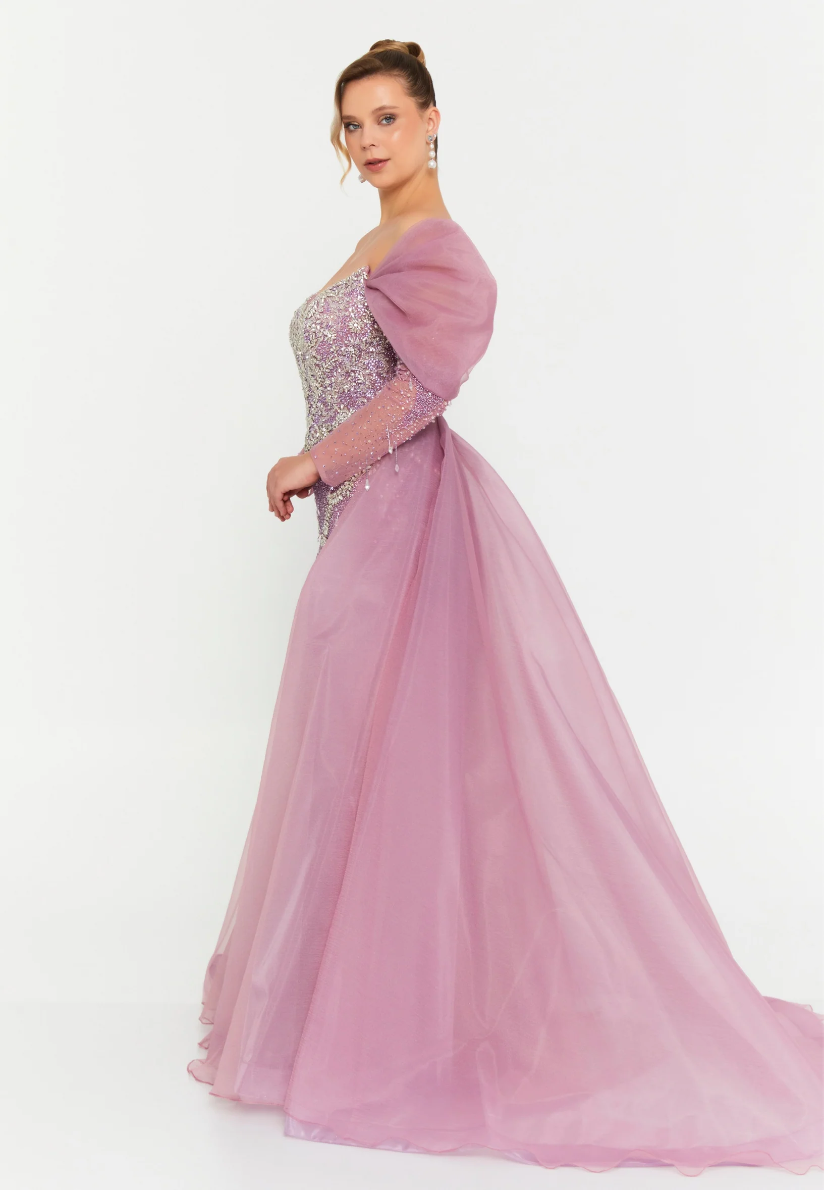 Off Shoulder Maxi Tulle Mermaid Regular Prom Dress mtc0701k - Image 11
