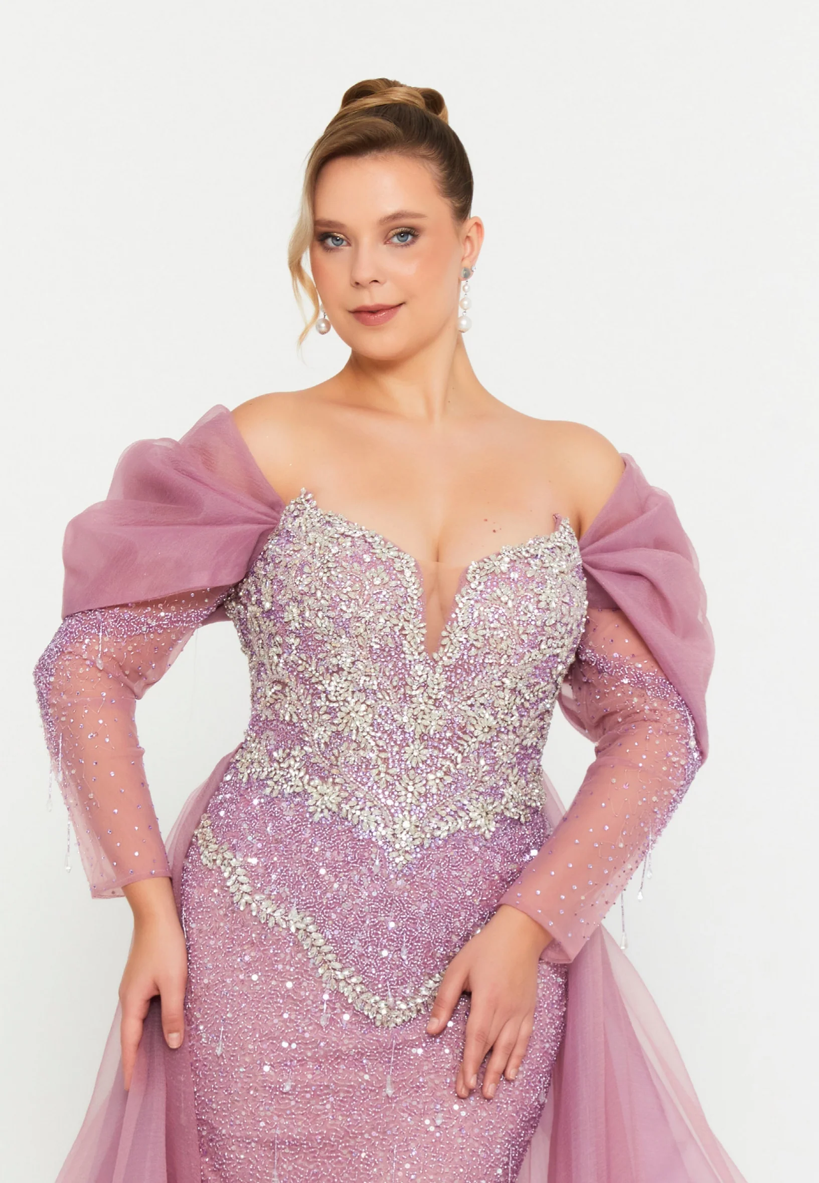 Off Shoulder Maxi Tulle Mermaid Regular Prom Dress mtc0701k - Image 12
