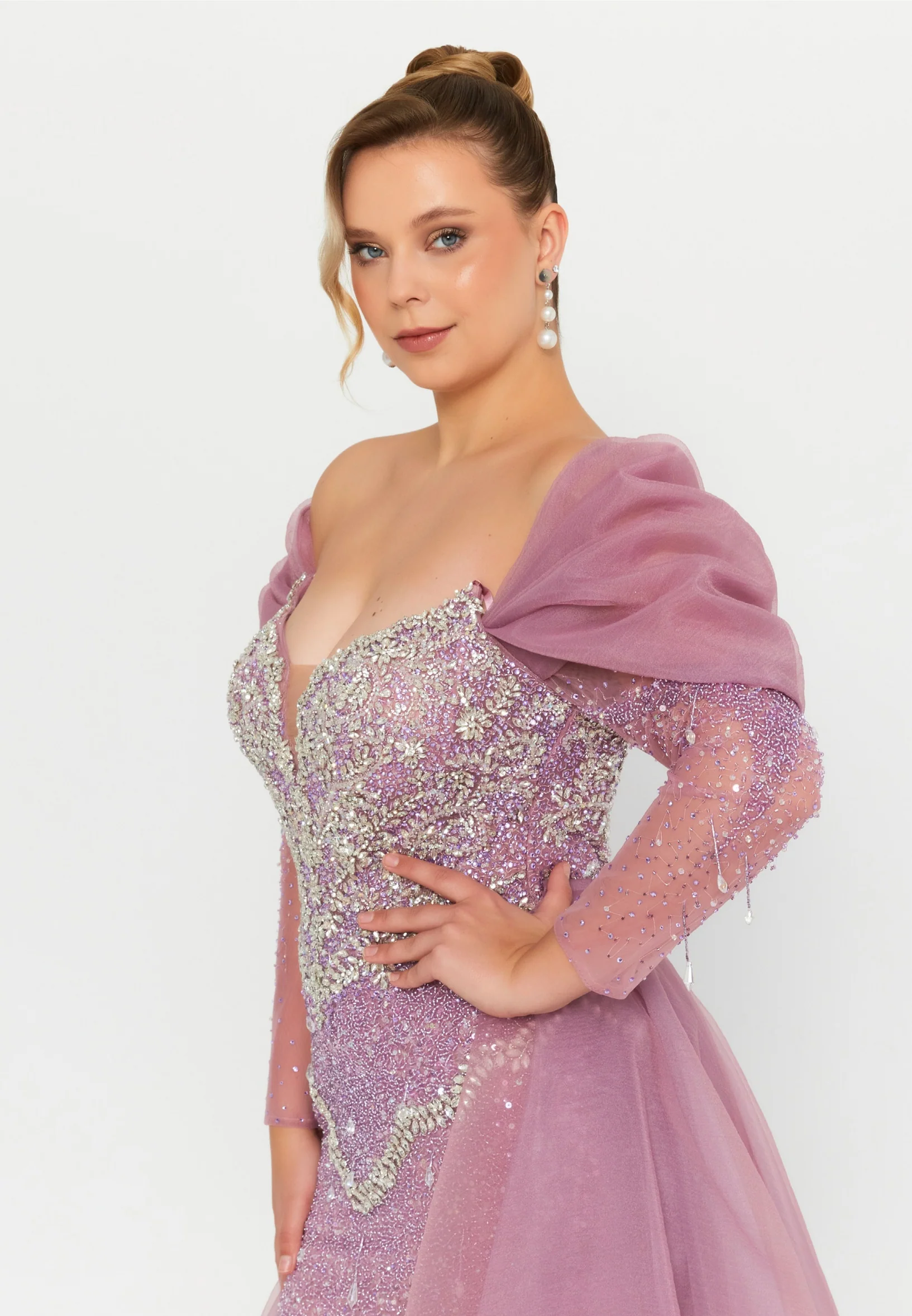 Off Shoulder Maxi Tulle Mermaid Regular Prom Dress mtc0701k - Image 13