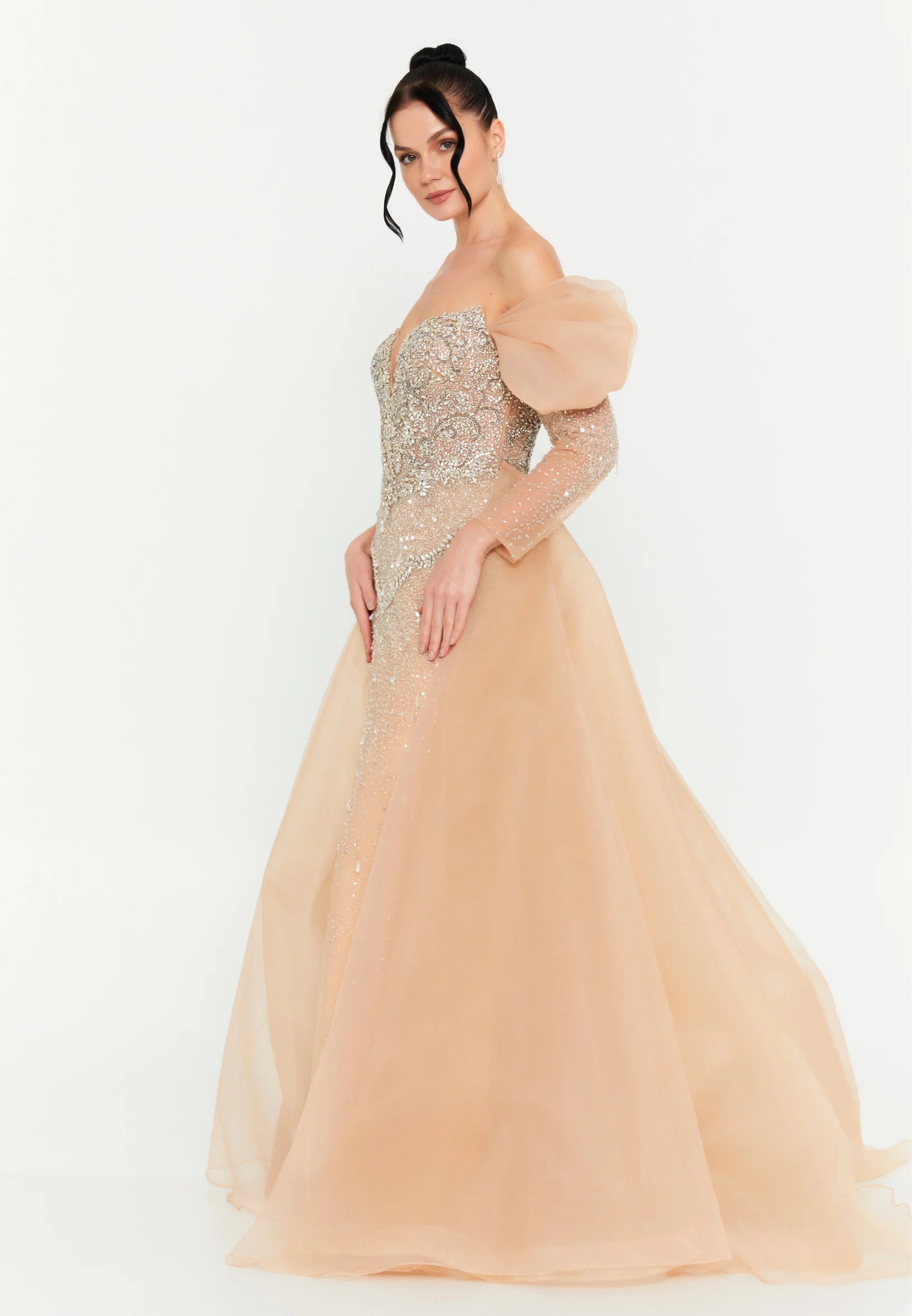 Off Shoulder Maxi Tulle Mermaid Regular Prom Dress mtc0701k - Image 3
