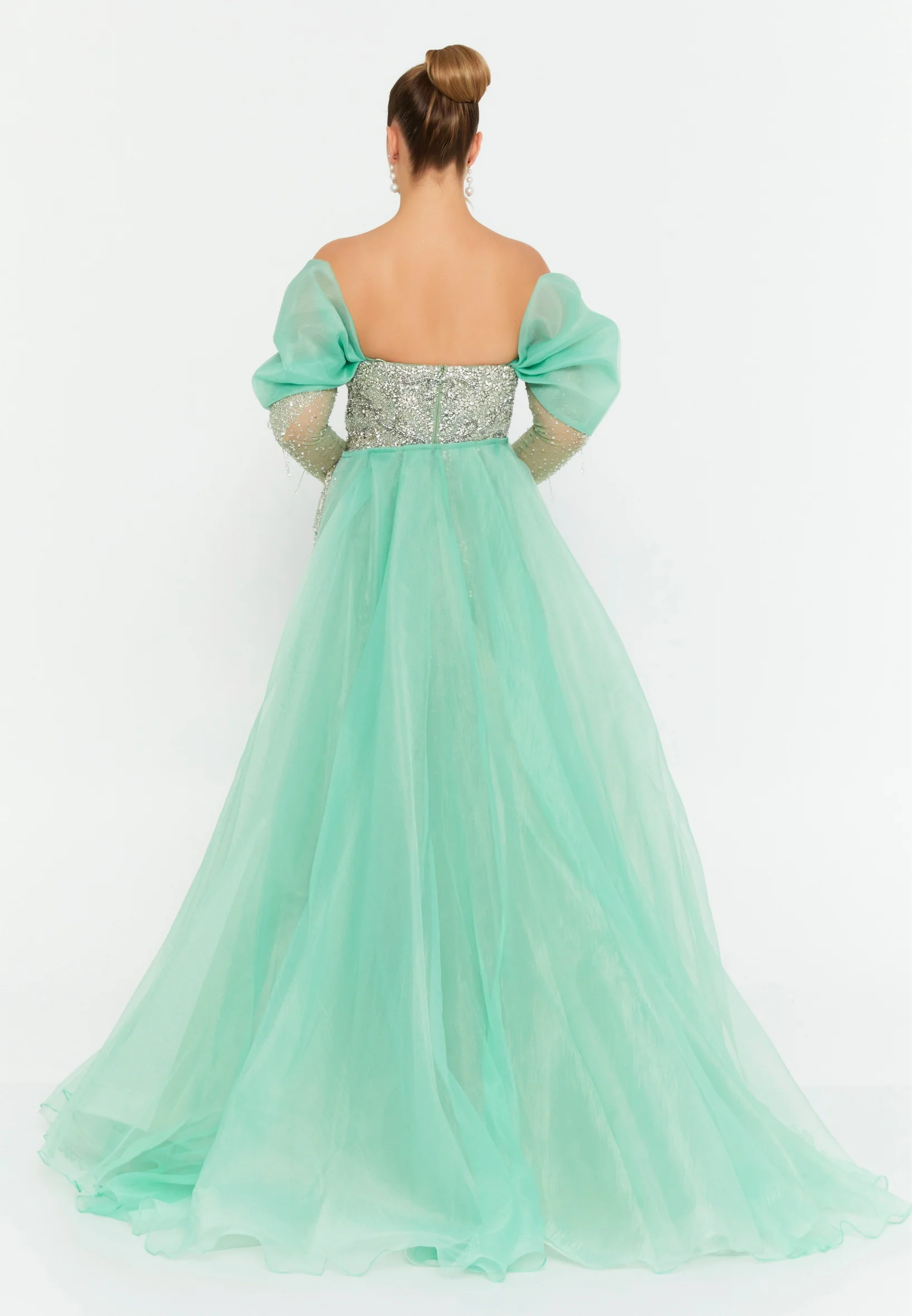 Off Shoulder Maxi Tulle Mermaid Regular Prom Dress mtc0701k - Image 6