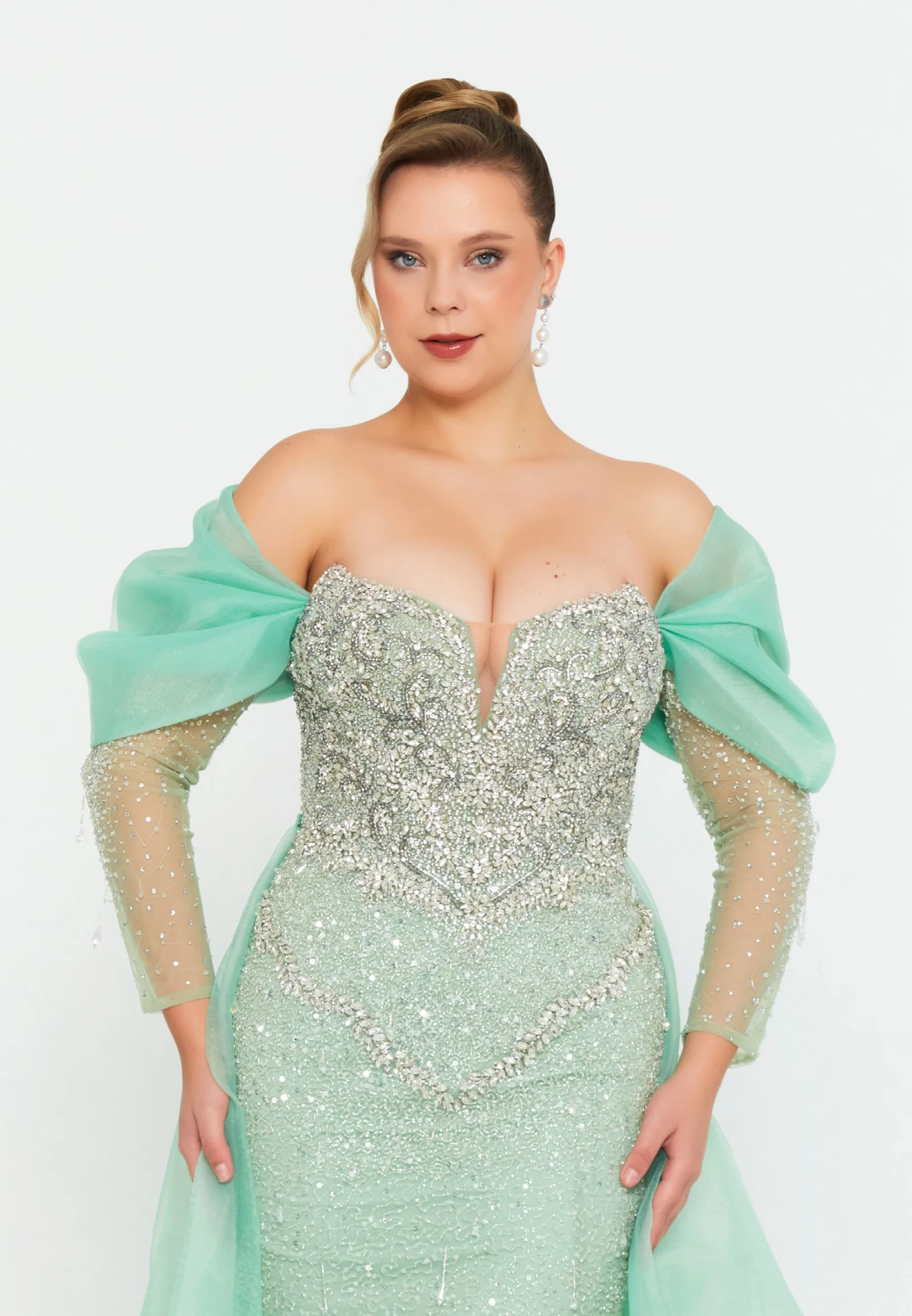 Off Shoulder Maxi Tulle Mermaid Regular Prom Dress mtc0701k - Image 8