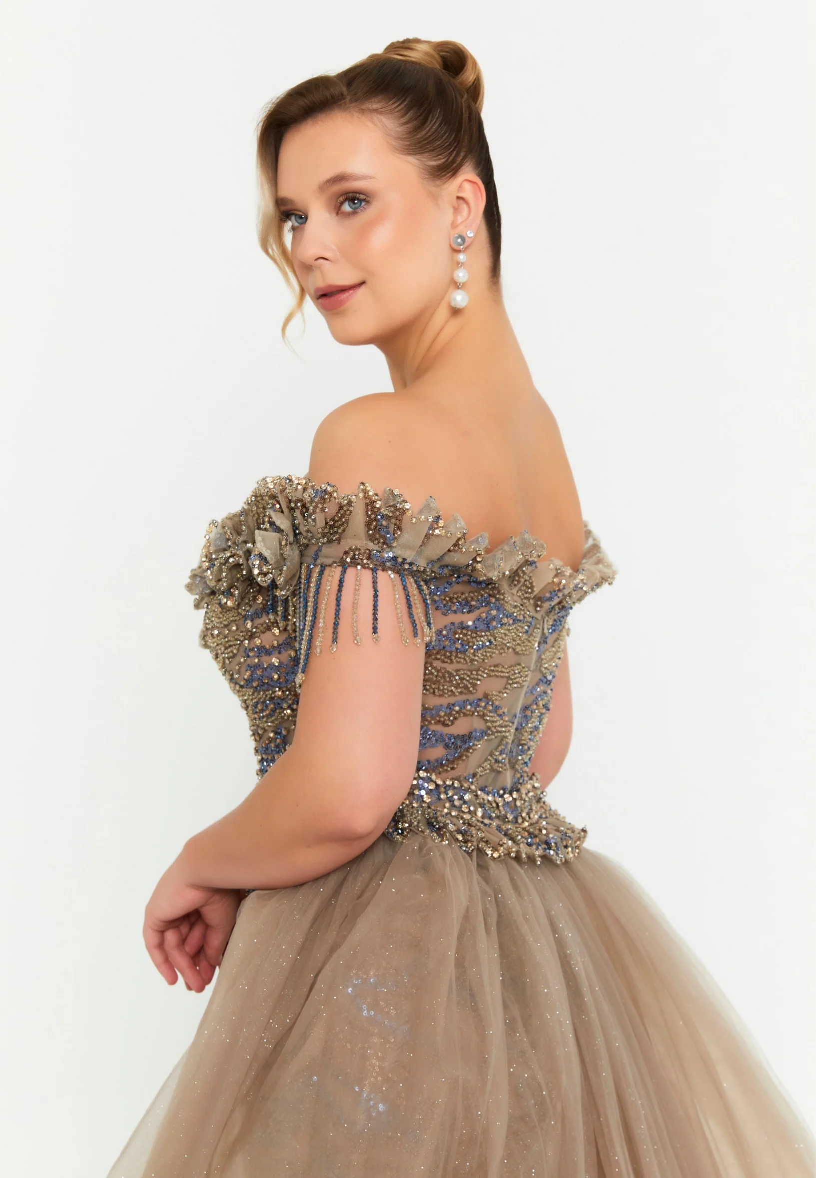 Off Shoulder Maxi Tulle Mermaid Regular Prom Dress mtc1053 - Image 10