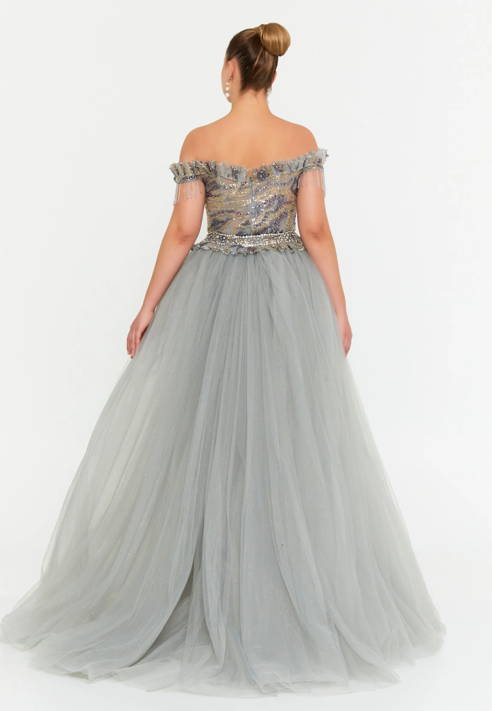 Off Shoulder Maxi Tulle Mermaid Regular Prom Dress mtc1053 - Image 12