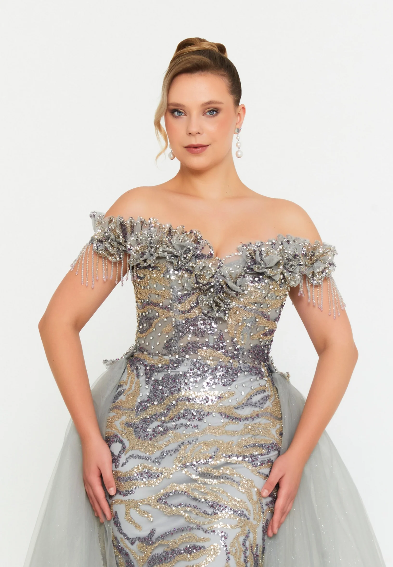 Off Shoulder Maxi Tulle Mermaid Regular Prom Dress mtc1053 - Image 14