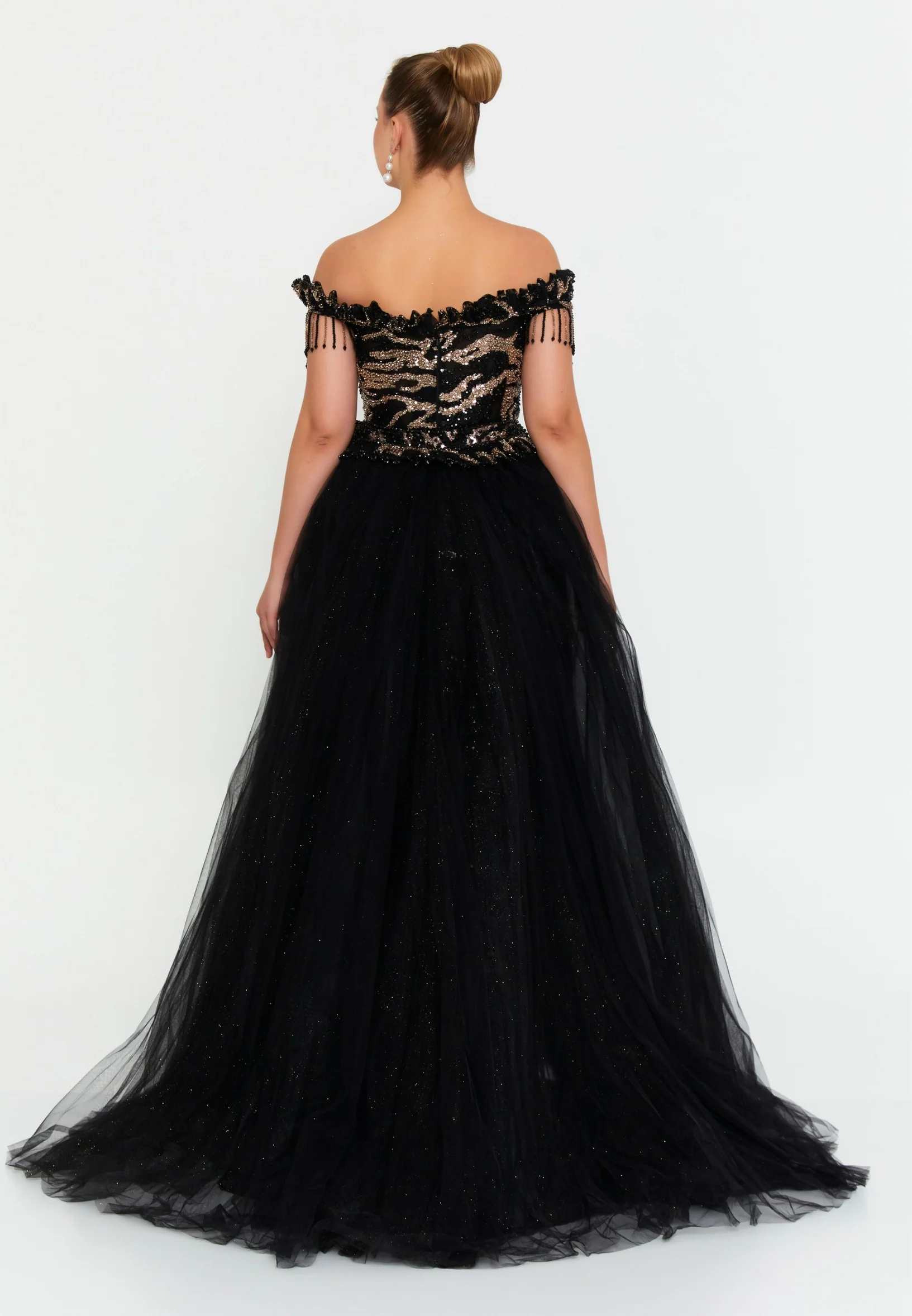 Off Shoulder Maxi Tulle Mermaid Regular Prom Dress mtc1053 - Image 2