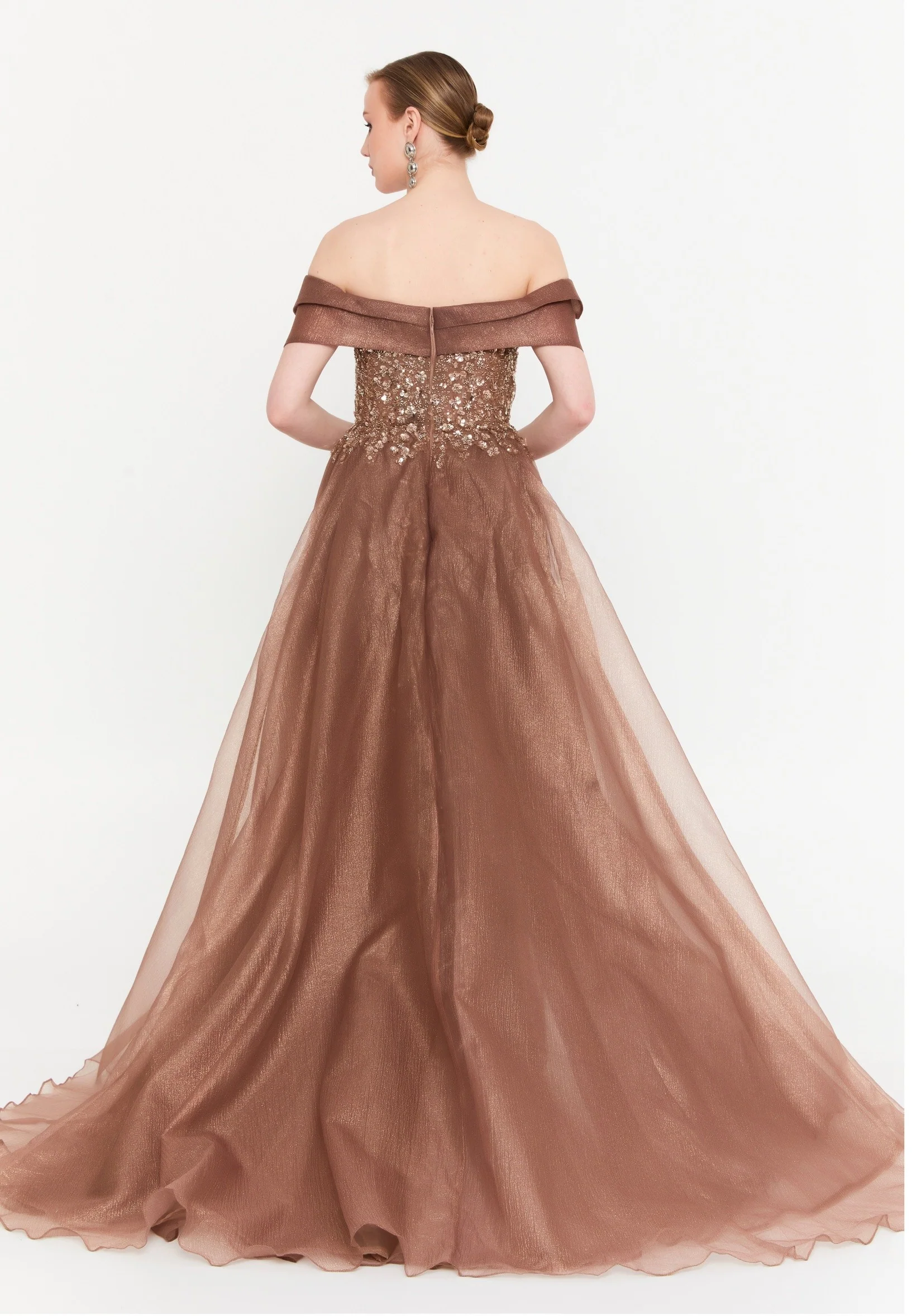 Off Shoulder Maxi Tulle Mermaid Regular Prom Dress mtc2607 - Image 2