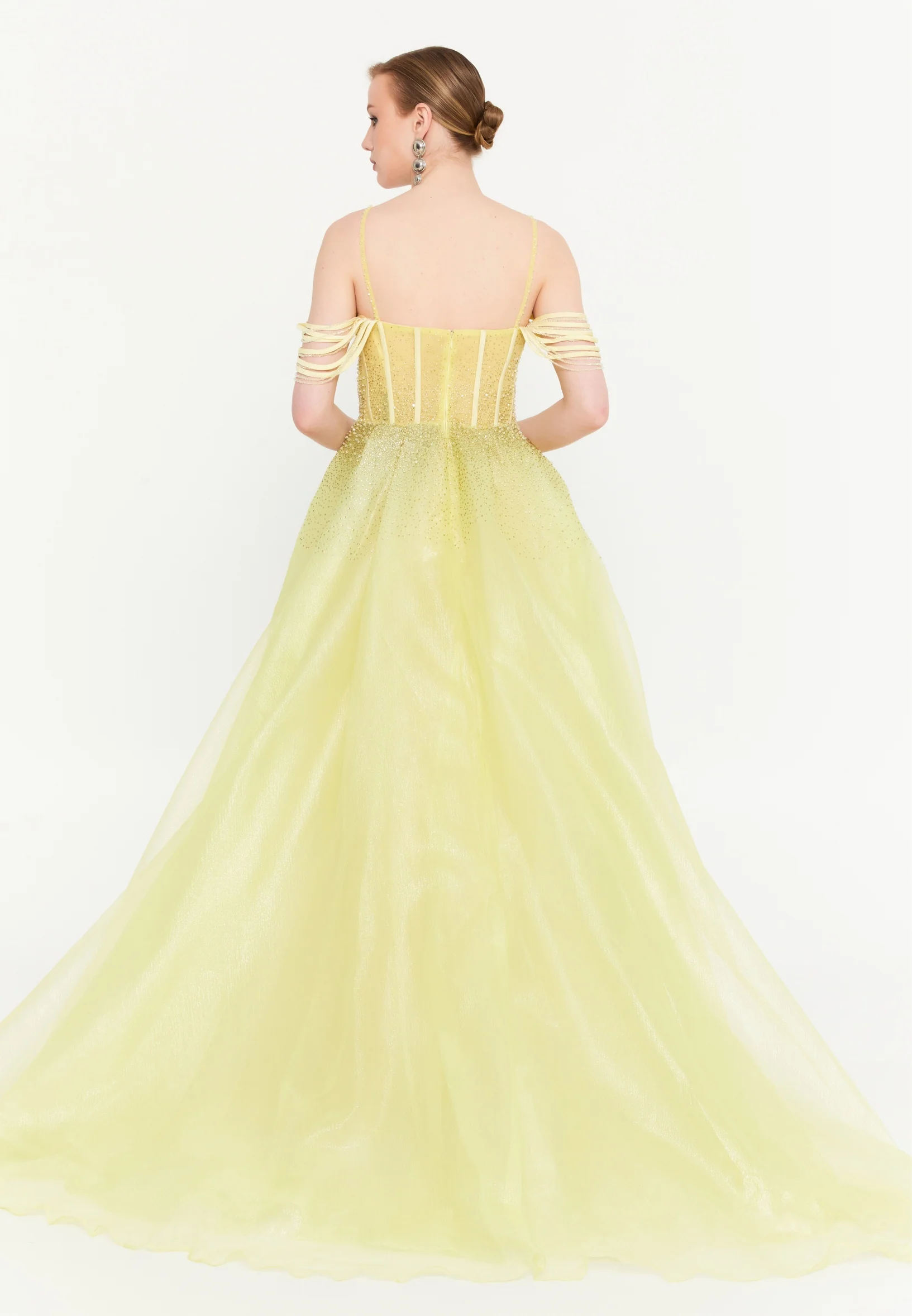 Off Shoulder Maxi Tulle Mermaid Regular Prom Dress mtc2611 - Image 2