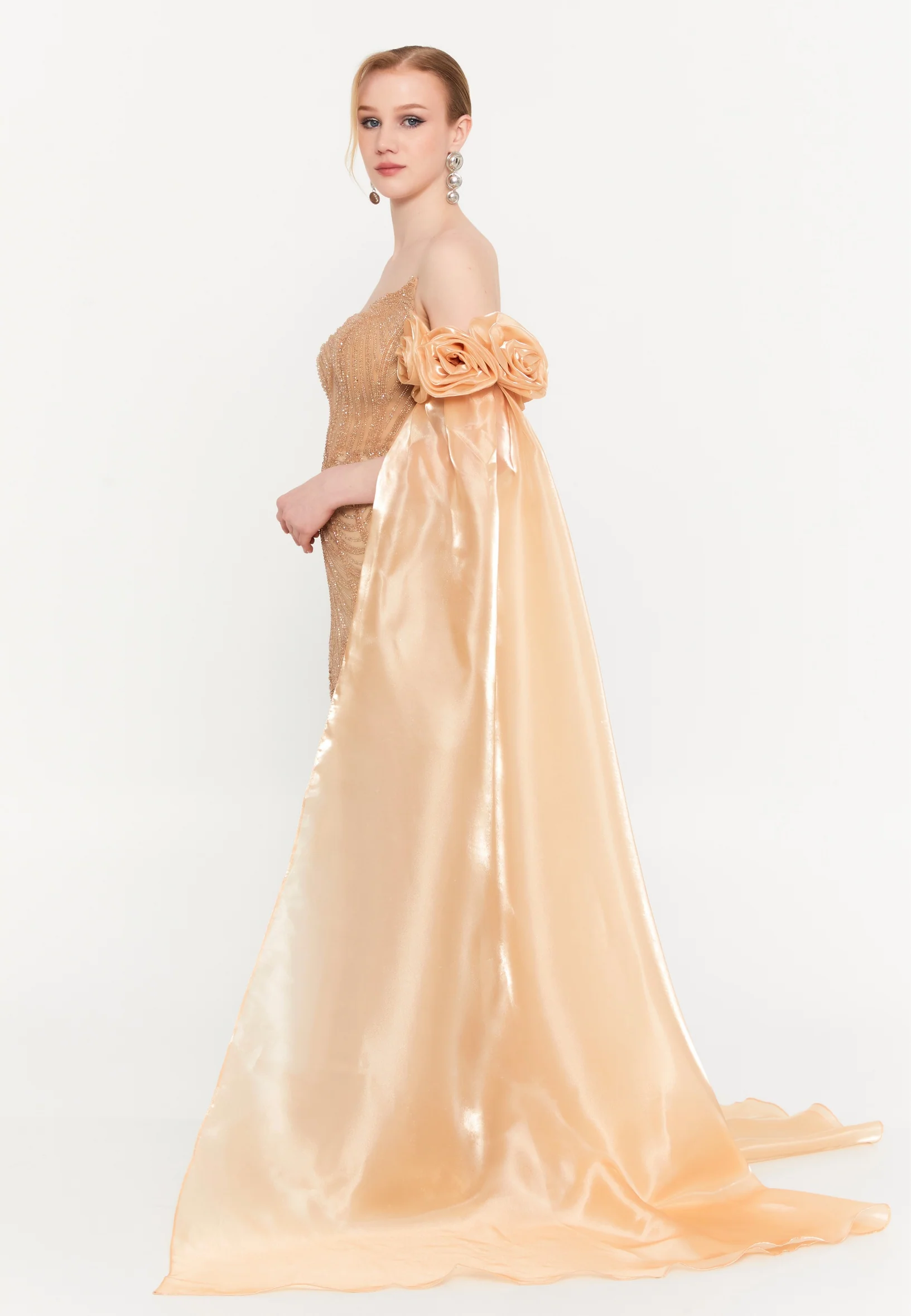 Off Shoulder Maxi Tulle Mermaid Regular Prom Dress mtc30122 - Image 11