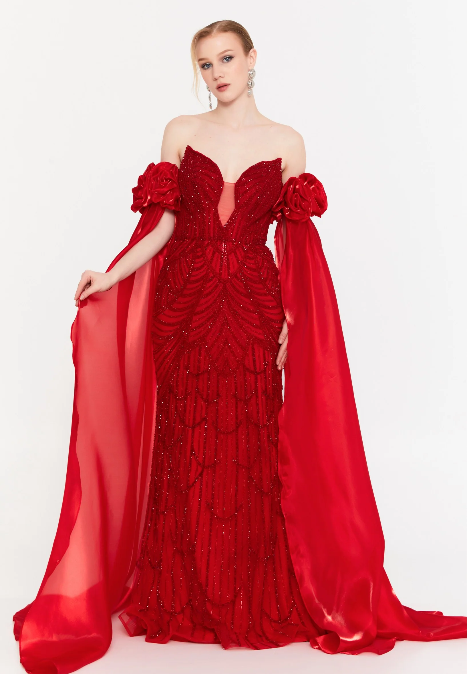 Off Shoulder Maxi Tulle Mermaid Regular Prom Dress mtc30122 - Image 13