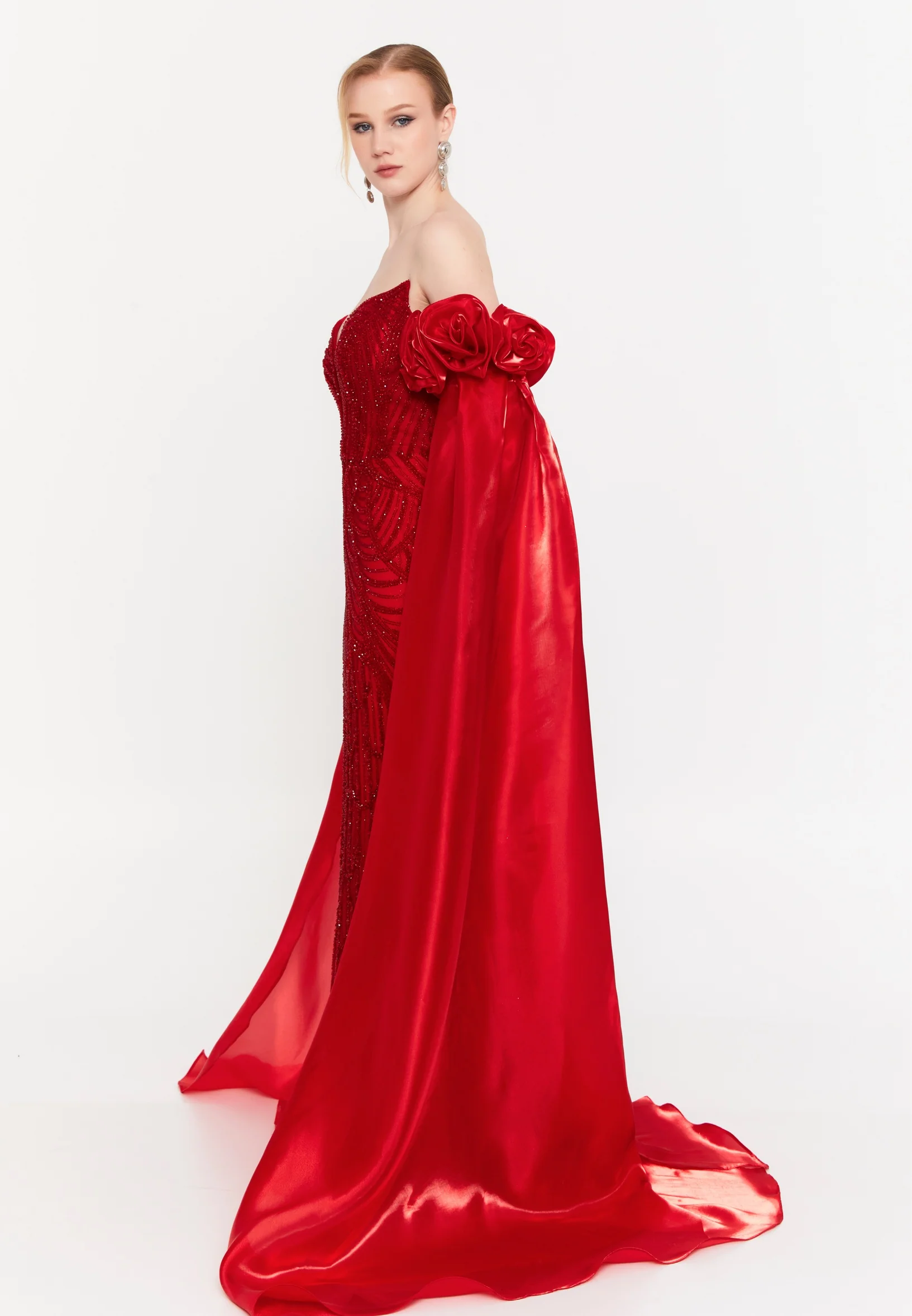 Off Shoulder Maxi Tulle Mermaid Regular Prom Dress mtc30122 - Image 15