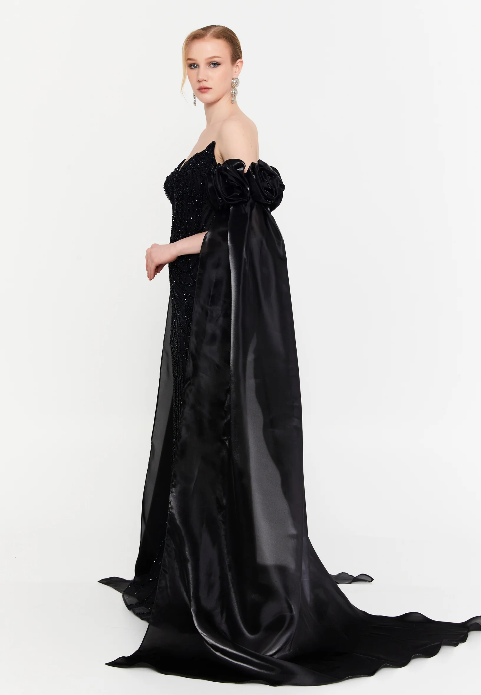 Off Shoulder Maxi Tulle Mermaid Regular Prom Dress mtc30122 - Image 3