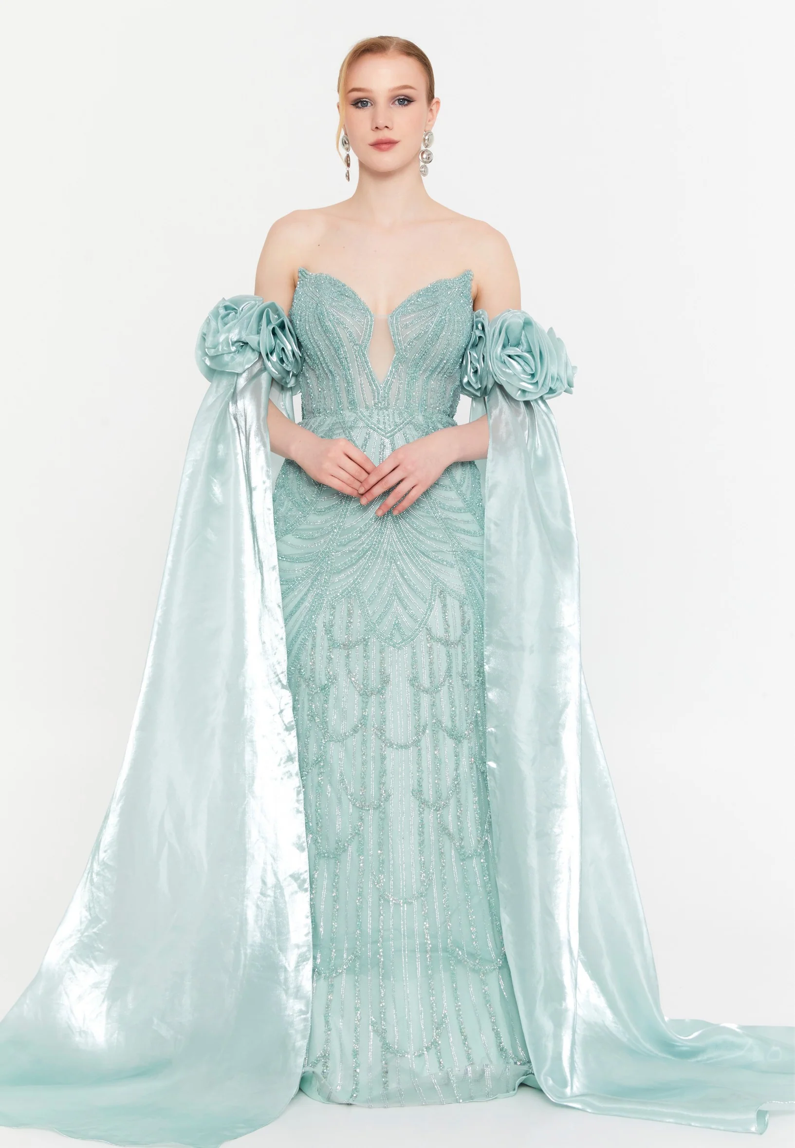Off Shoulder Maxi Tulle Mermaid Regular Prom Dress mtc30122 - Image 5