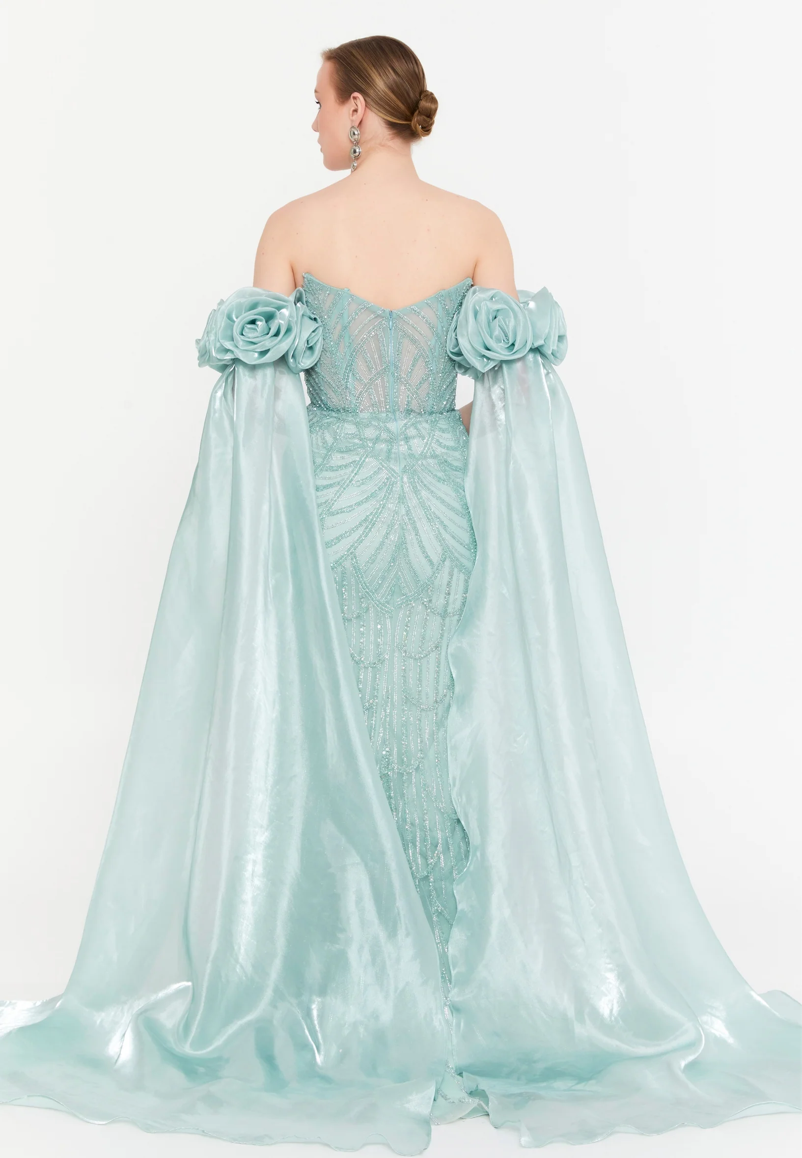 Off Shoulder Maxi Tulle Mermaid Regular Prom Dress mtc30122 - Image 6